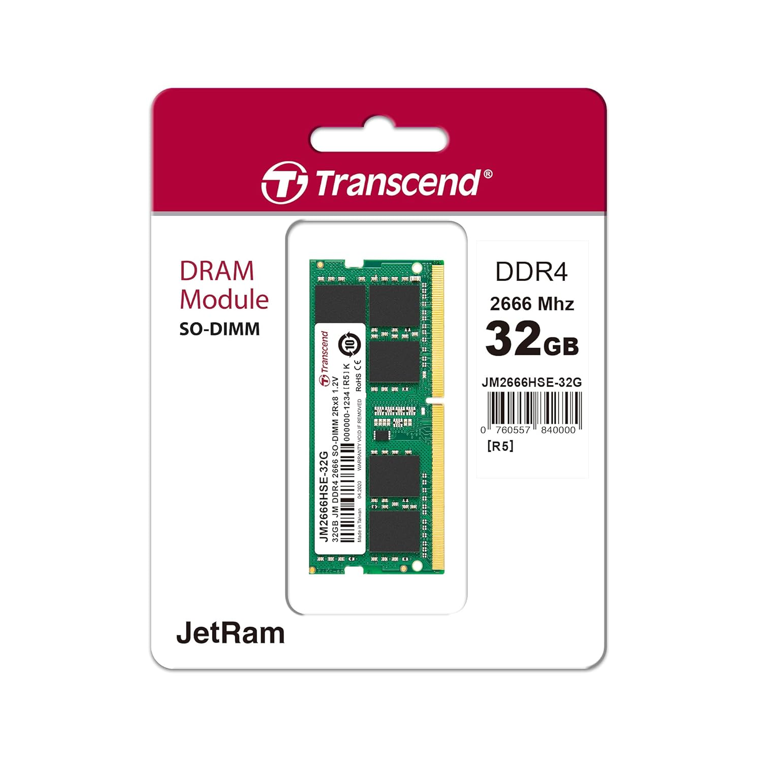 Transcend JetRam Memory DDR4 2666MHz SO-DIMM Laptop RAM | 2Rx8, CL19, 1.2V | 16GB, 32GB