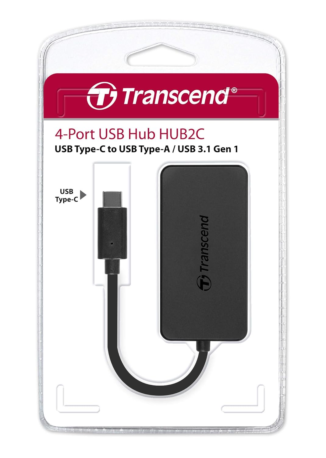 Transcend 4-Port Hub2C Superspeed USB 3.1 Gen 1 USB Type-C, 10X Faster Than USB 2.0, Output Interface USB Type-A X4