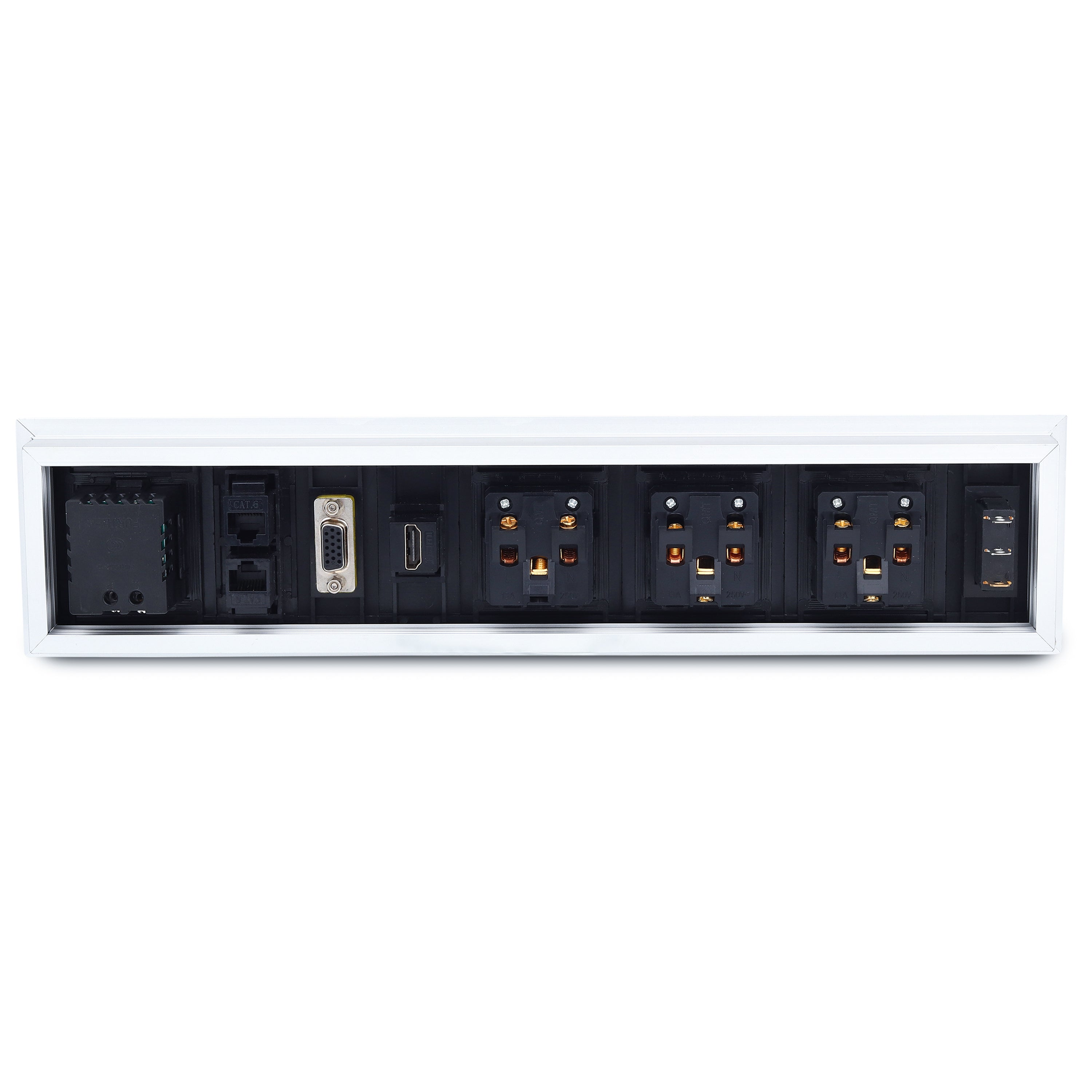 BOXNUBE Fliptop Box Cable Cubby Extension Board with On/Off Switch, Universal Power Sockets, LAN , HDMI , VGA , USB-A & USB-C Type C Ports