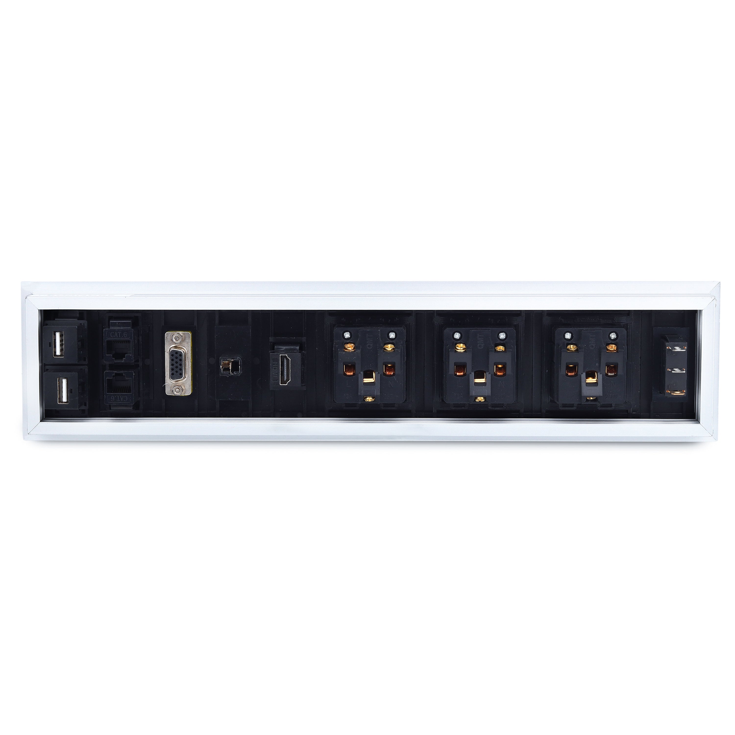 BOXNUBE Fliptop Box Cable Cubby Extension Board with On/Off Switch, Universal Power Sockets, LAN , HDMI , VGA , Aux , USB-A Ports