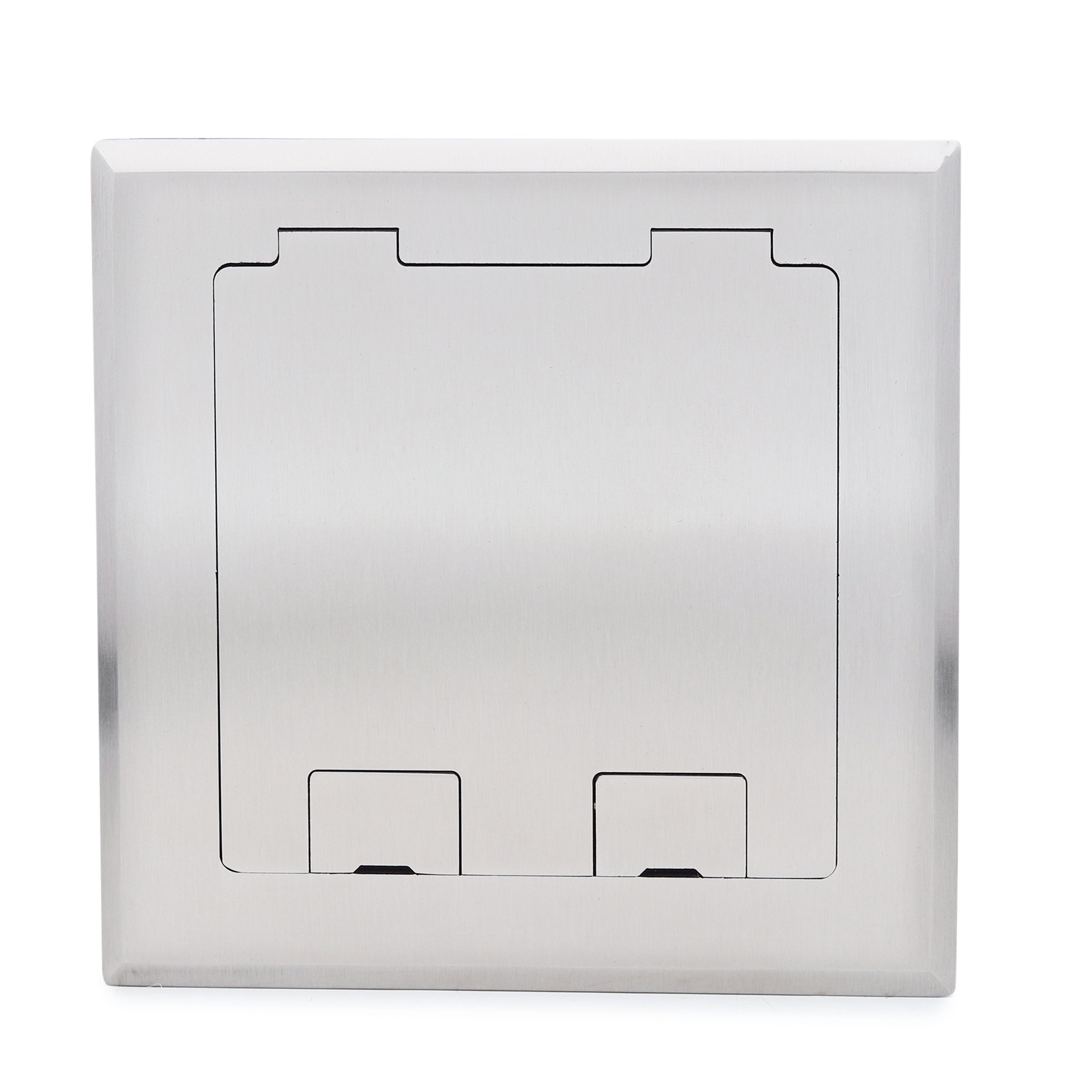 BOXNUBE Floor Cable Cubby - 2 Universal Power Sockets with 2 Switches, Flush Mount Floor Outlet Box, Heavy Duty Metal Frame with Manual Flip Cover for Offices