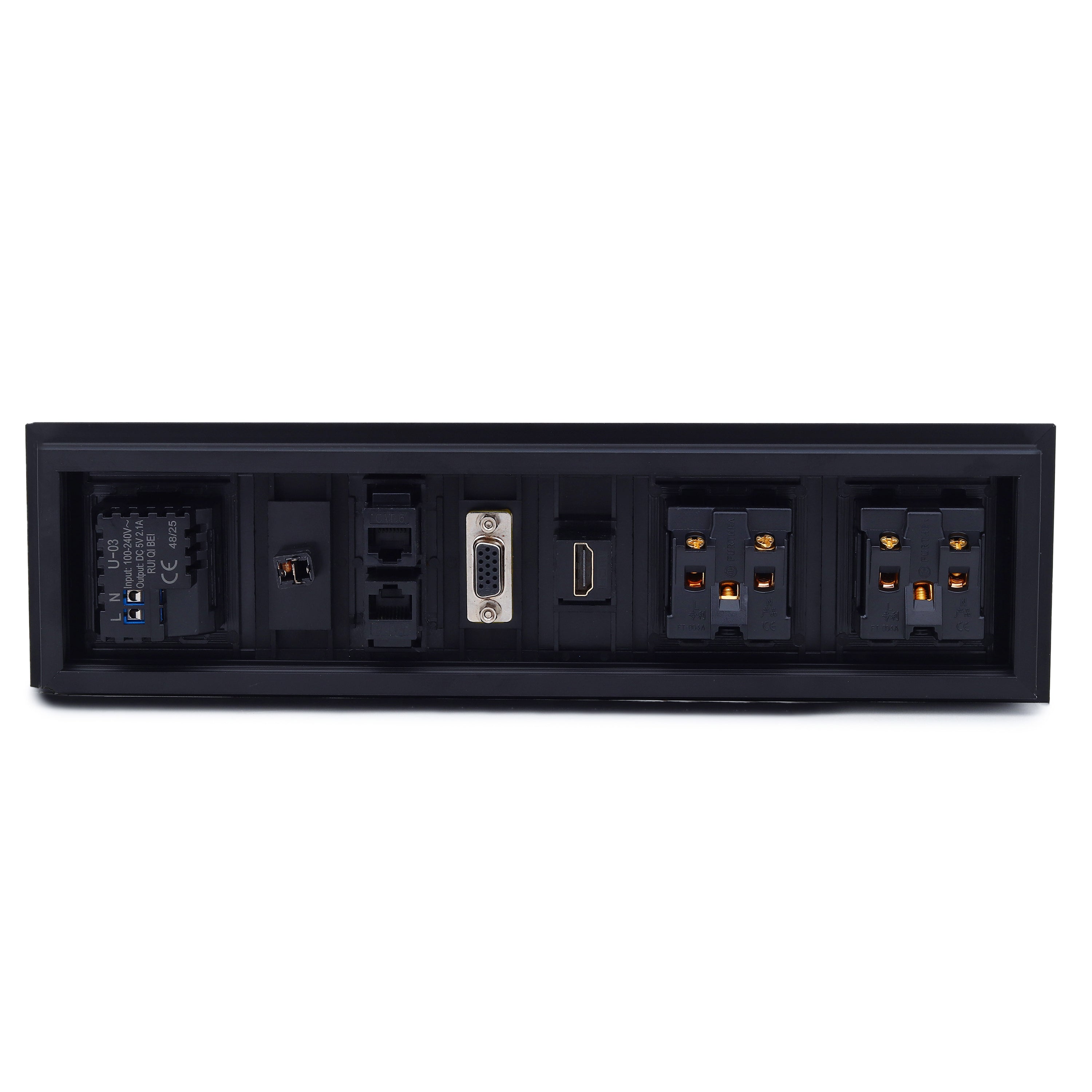 BOXNUBE Flip Top Cable Cubby with HDMI, VGA, AUX, USB-C & USB-A Charging, 2 LAN and 2 Universal 6A Power Sockets, Aluminium Conference Table Power Box