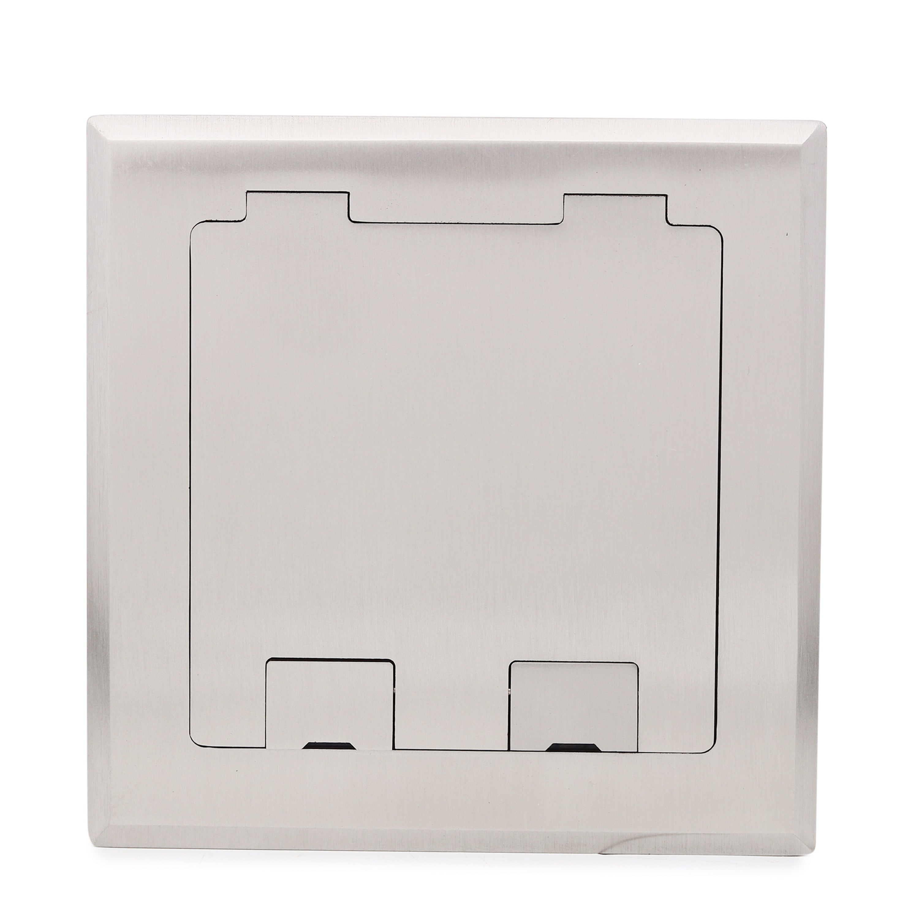 BOXNUBE Floor Cable Cubby with 2 Universal Power Sockets, 1 Switch, 1 RJ45 LAN Port, Flush Mount Floor Outlet Box, Heavy-Duty Metal Flip Cover for Offices