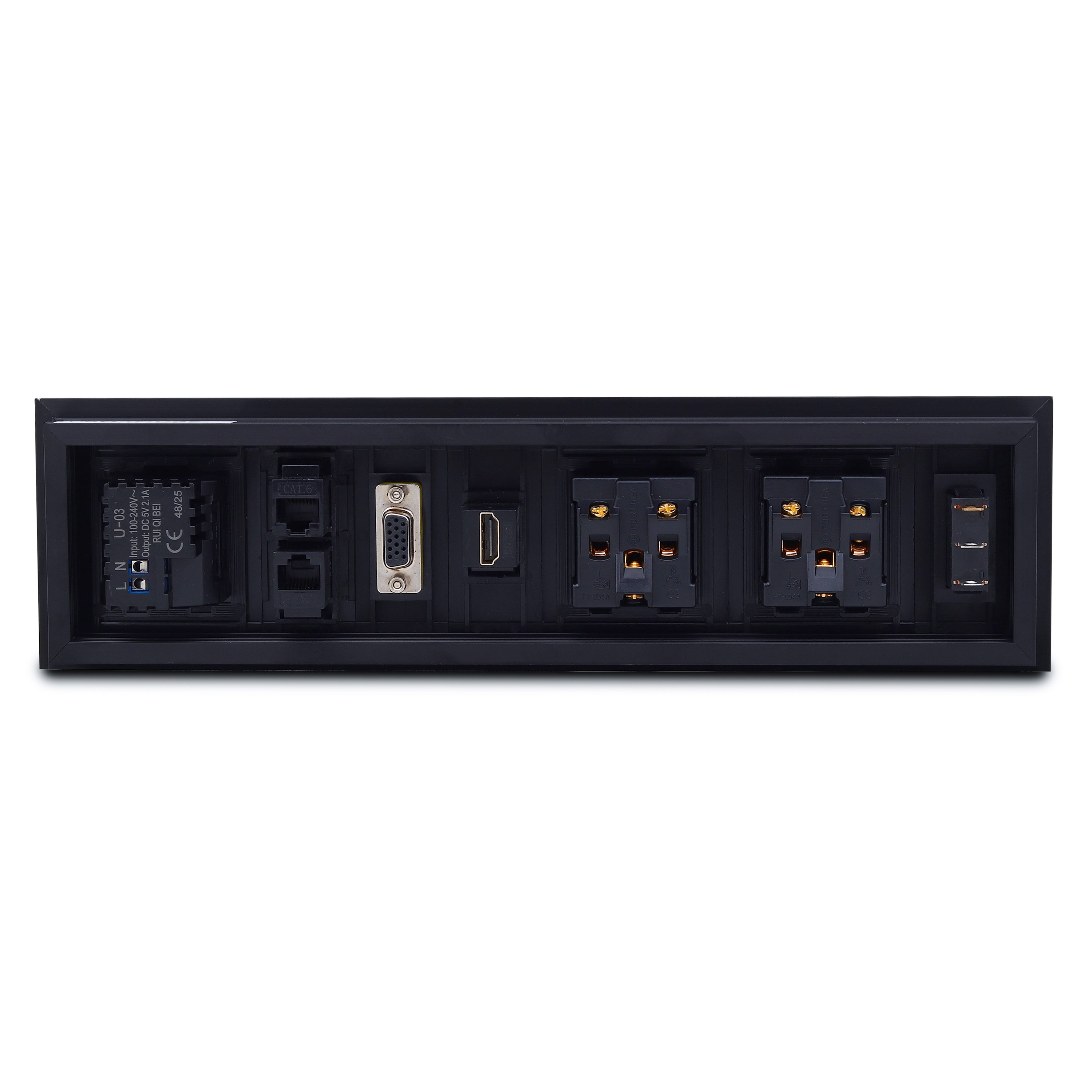 BOXNUBE Flip Top Table Mount Power & Data Cable Cubby with HDMI, VGA, Dual LAN, USB-A, USB-C Charging, 2 Universal 6A Sockets | Aluminium Body