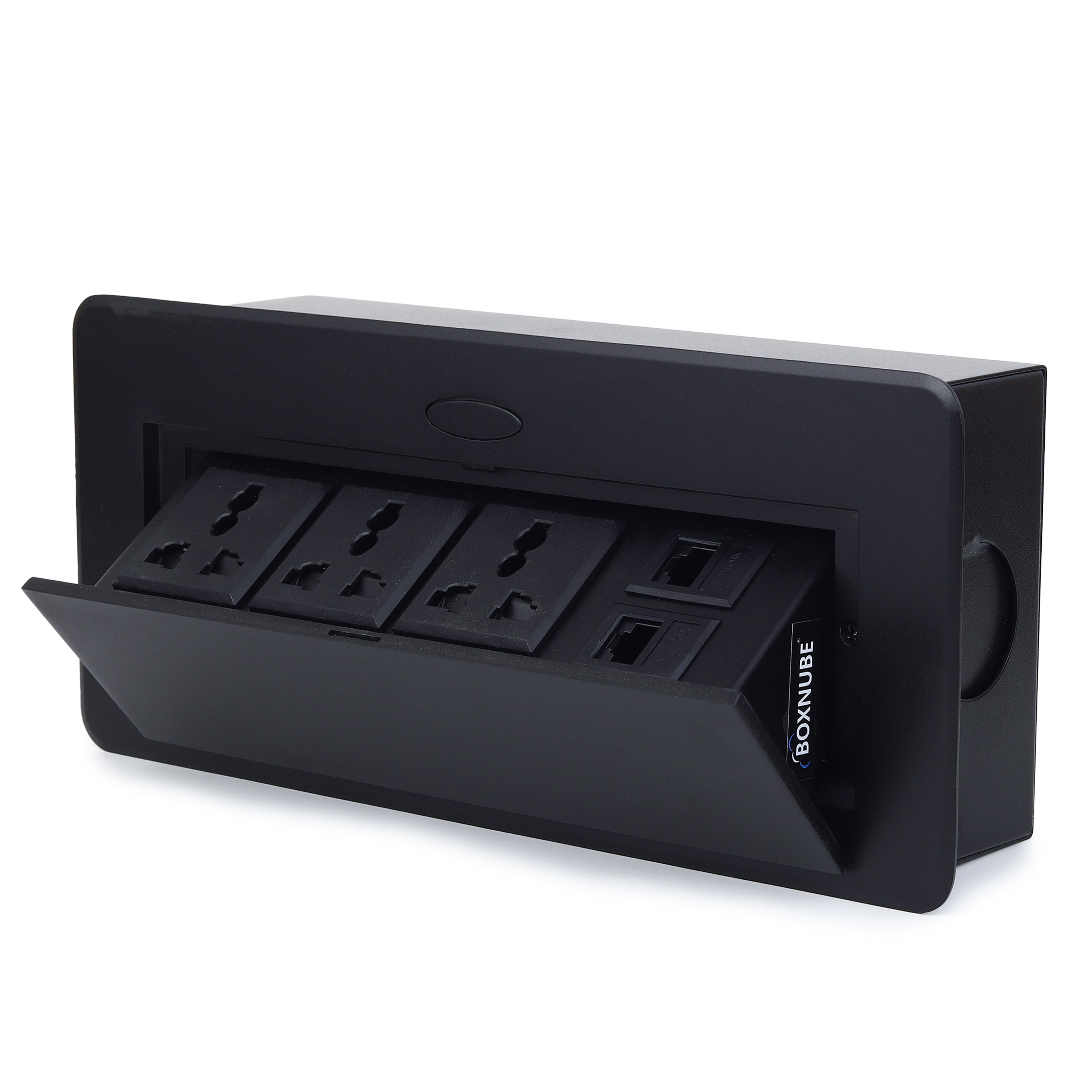 BOXNUBE Hydraulic Pop UP Box Cable Cubby Extension Board with 3 x Universal Power Sockets & 2 x CAT6 LAN Ports