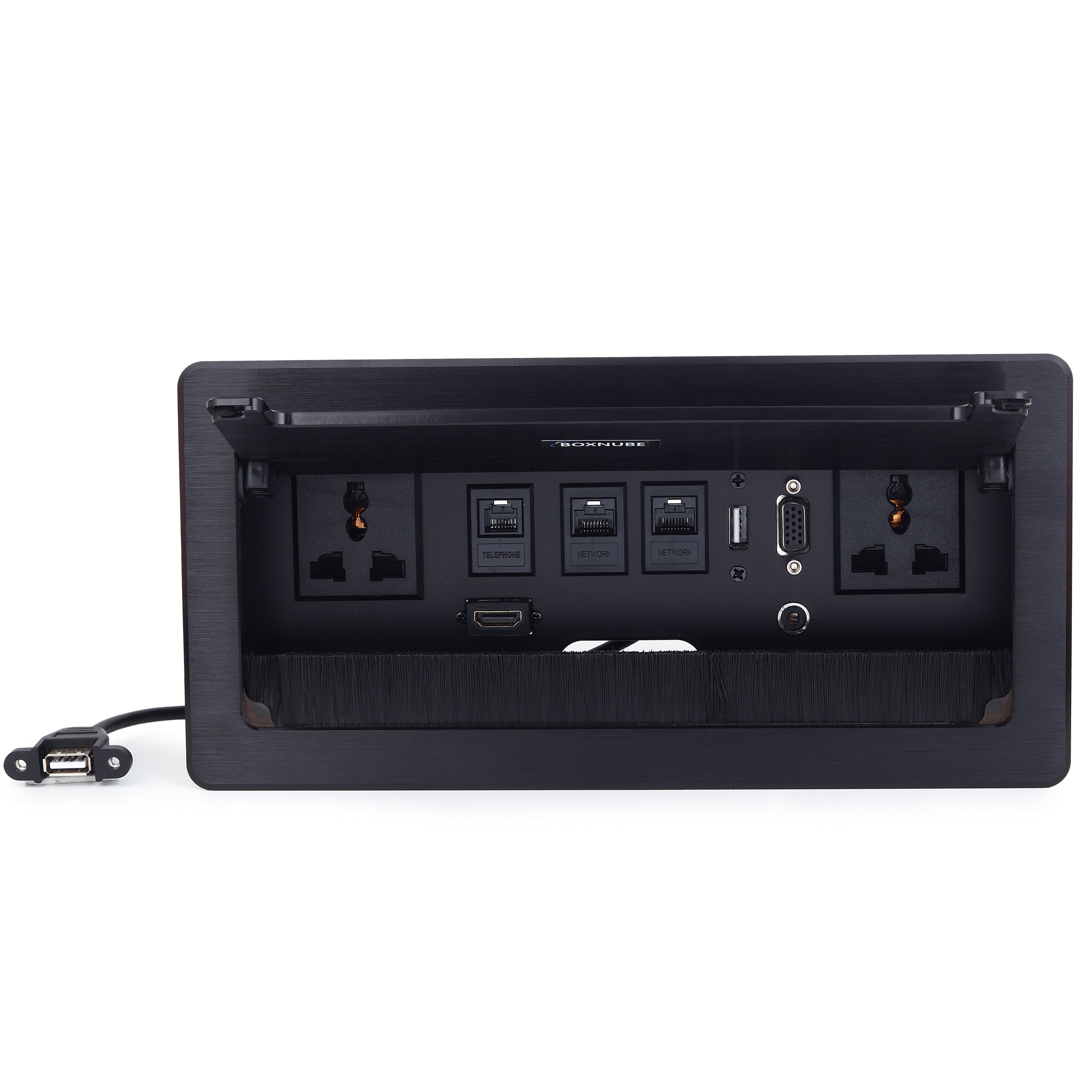 BOXNUBE Flip Top Cable Cubby Box with 2 x Universal Power Sockets, HDMI, Audio, LAN, USB & Telehpone Ports