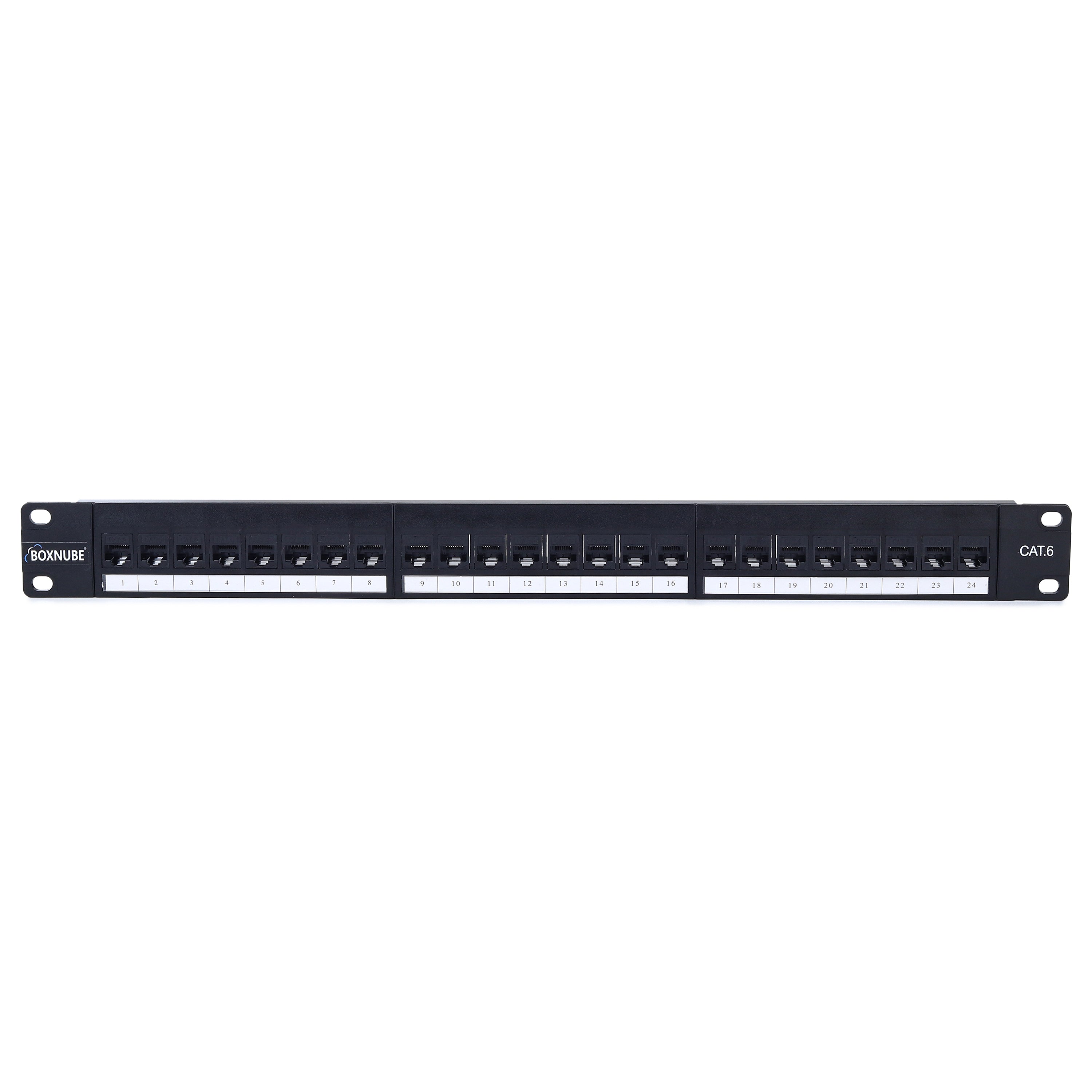 BOXNUBE CAT6 24 Port Loaded Patch Panel 1U 19 Inch Rack Mount with Tool Less Inline Couplers, Modular ABS Frame for Network Rack, Server & LAN Setup