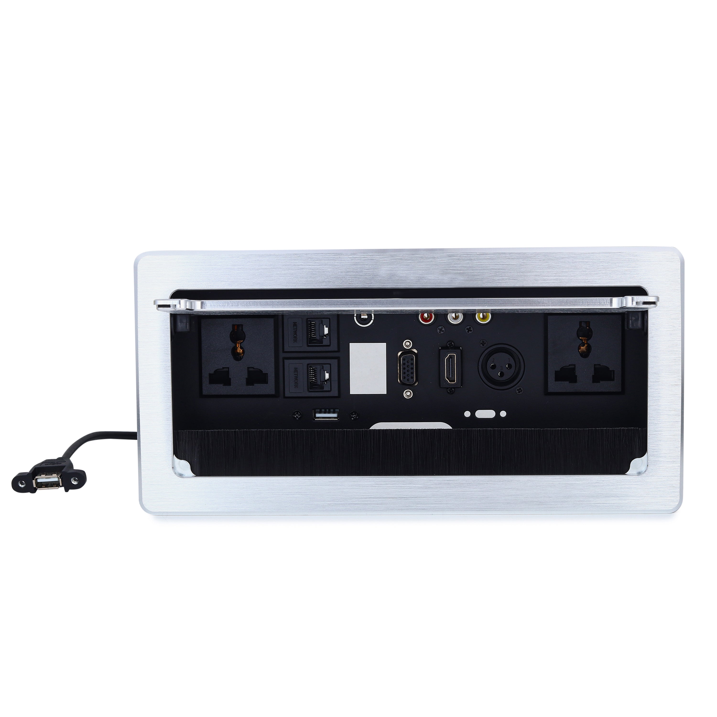 BOXNUBE Flip Top Cable Cubby with HDMI, VGA, LAN, Audio, XLR, USB Charging & 6A Power Sockets, Aluminium Conference Table Connectivity Box