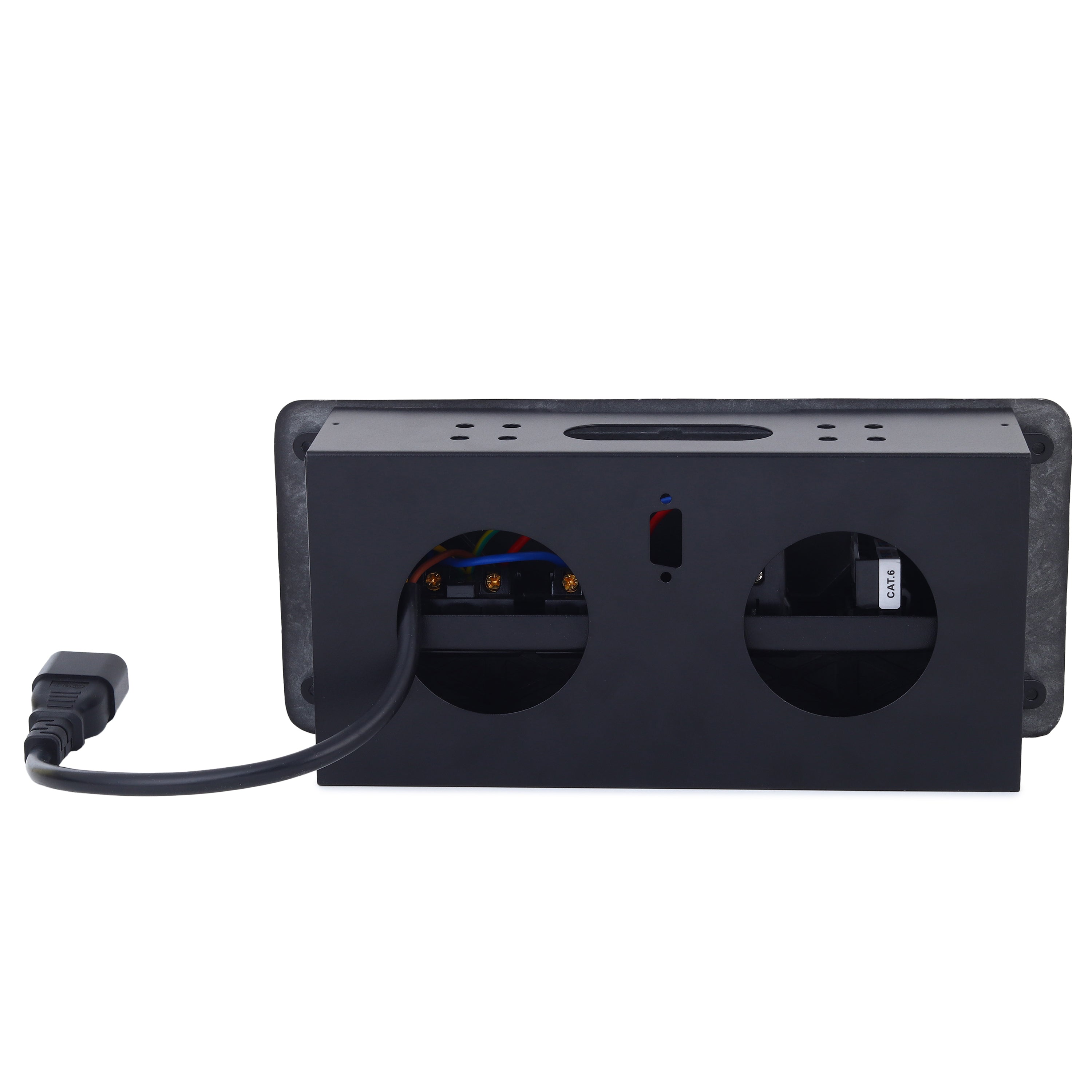 BOXNUBE Hydraulic Flip-Up Cable Cubby with 2 Universal Sockets, USB-A & USB-C Charging Ports, 2 LAN Ethernet Ports, Pop-Up Power Box for Office Tables