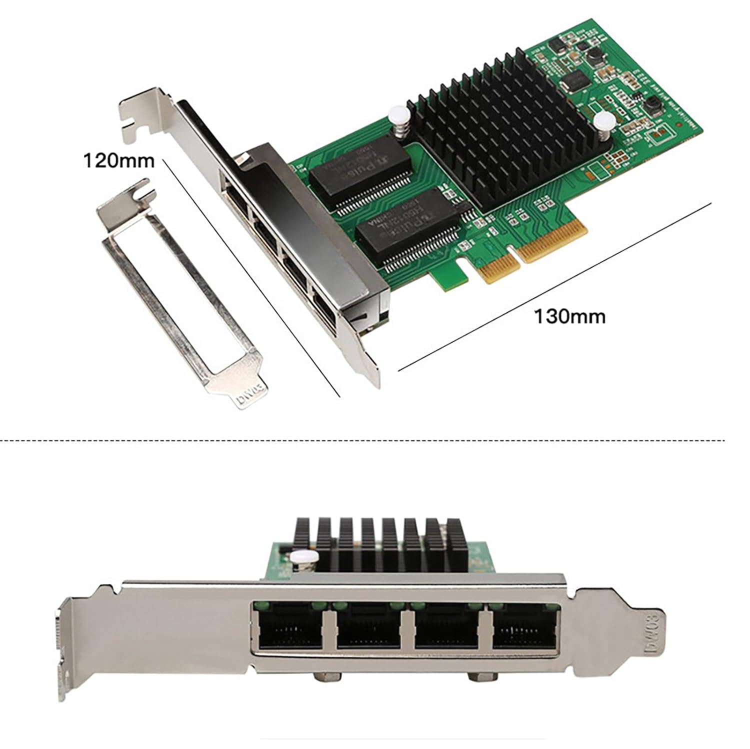BOXNUBE Quad Port PCIe Gigabit Ethernet Network Card, Intel i350 Chipset, RJ45 LAN Adapter, PCI-E x4/x8/x16, 10/100/1000Mbps, Server & Enterprise Network Interface Card