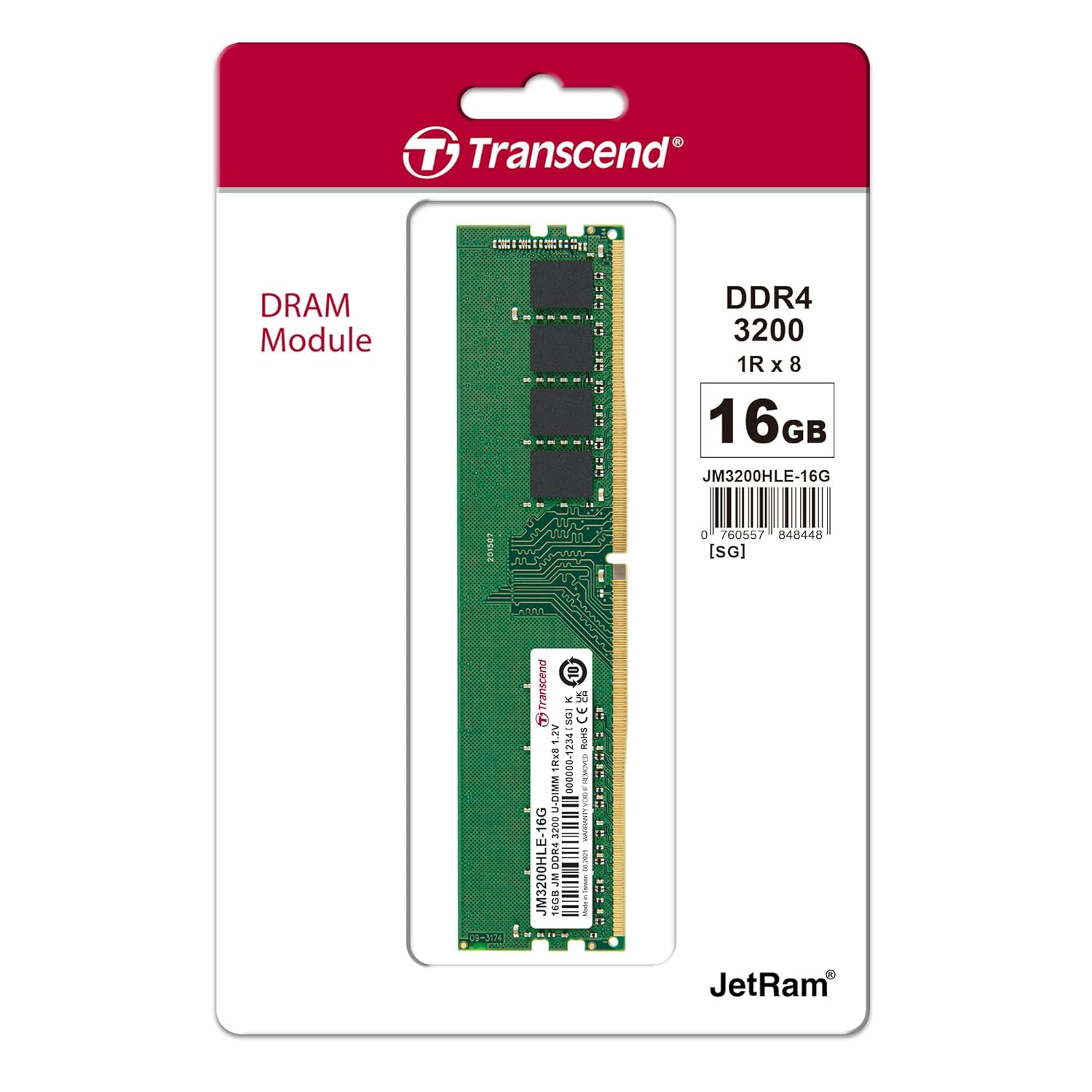 Transcend JetRam Memory DDR4 3200MHz U-DIMM Desktop RAM | 1Rx8, CL22, 1.2V | 4GB, 8GB, 16GB