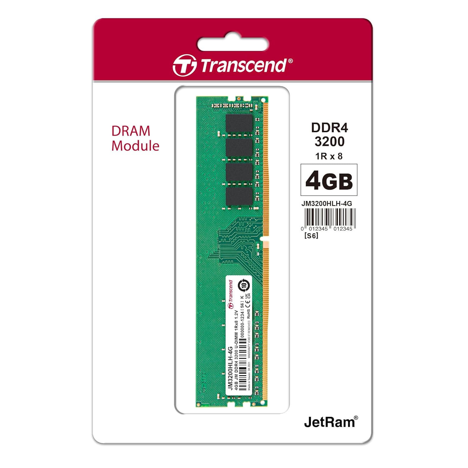 Transcend JetRam Memory DDR4 3200MHz U-DIMM Desktop RAM | 1Rx8, CL22, 1.2V | 4GB, 8GB, 16GB