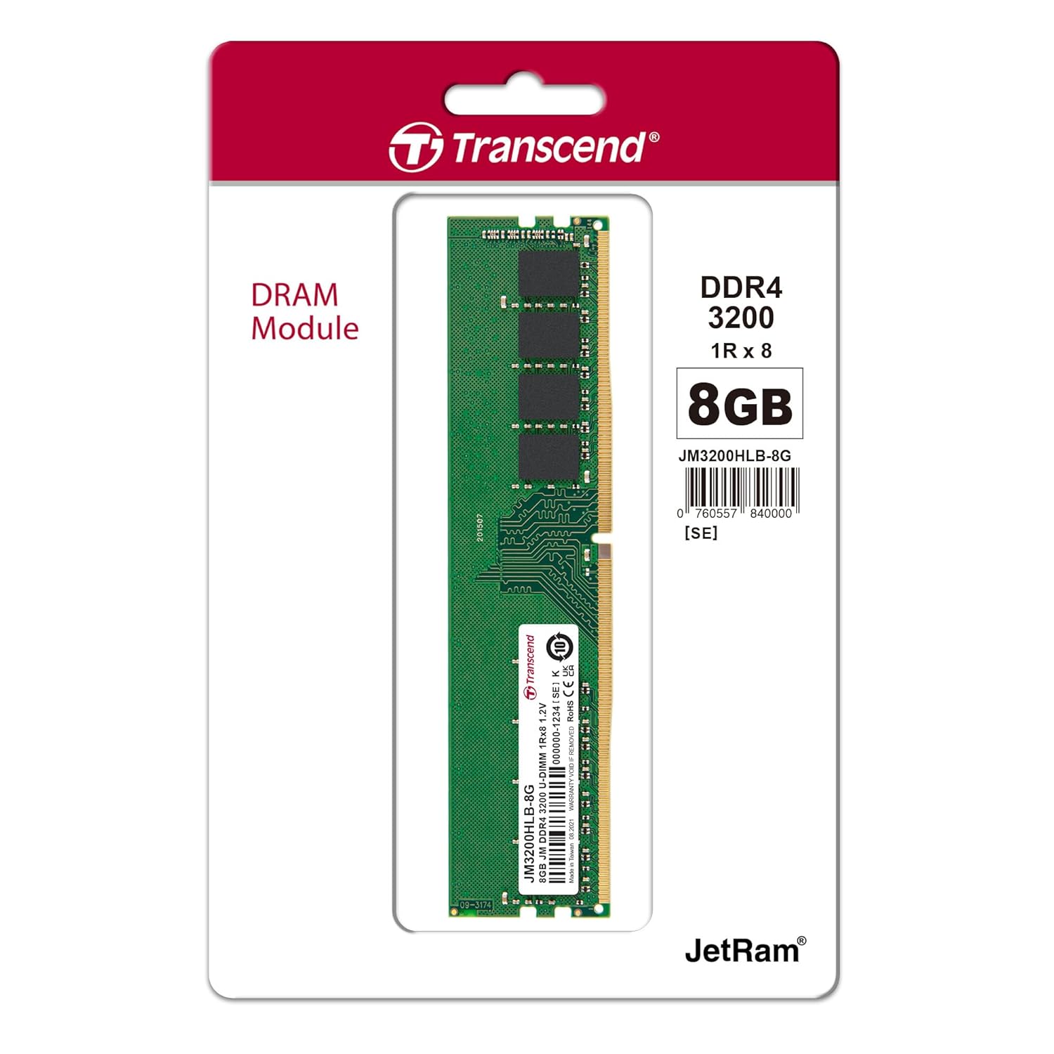 Transcend JetRam Memory DDR4 3200MHz U-DIMM Desktop RAM | 1Rx8, CL22, 1.2V | 4GB, 8GB, 16GB