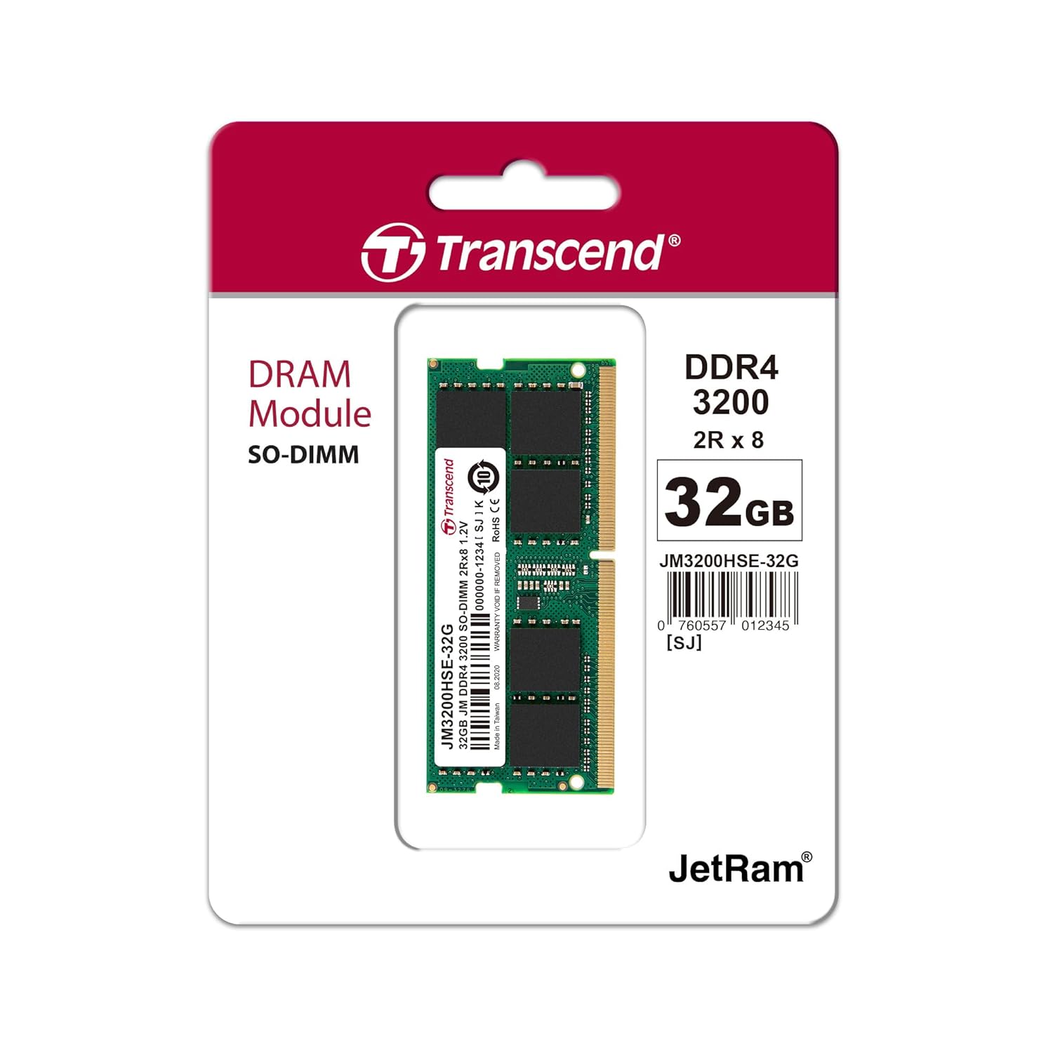 Transcend JetRam Memory DDR4 3200MHz SO-DIMM Laptop RAM | 2Rx8, CL22, 1.2V | 16GB, 32GB