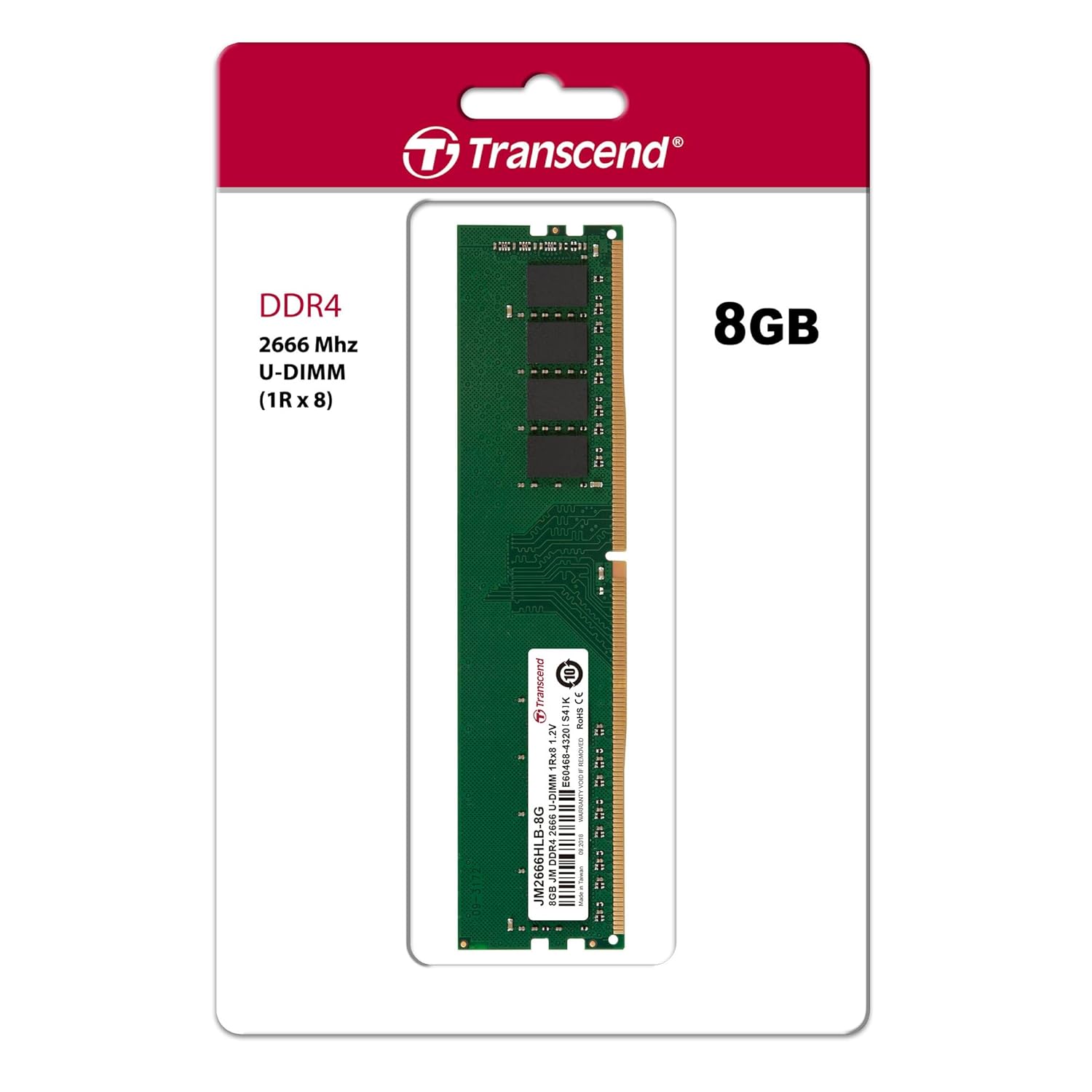 Transcend JetRam Memory DDR4 2666MHz U-DIMM Desktop RAM | 1Rx8, CL19, 1.2V | 4GB, 8GB, 16GB