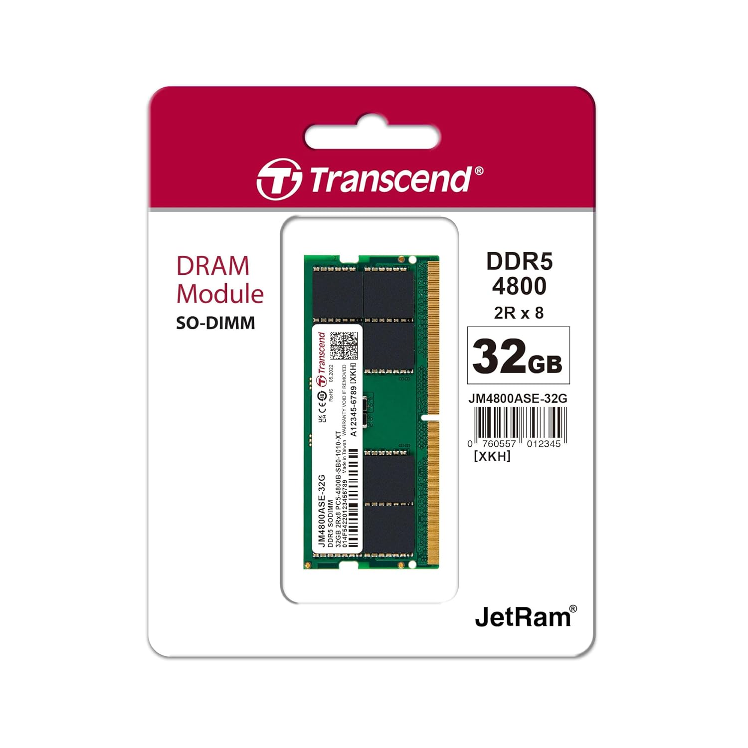 Transcend JetRam DDR5 4800 MHz SODIMM CL40 1.1V Laptop RAM | 8GB, 16GB, 32GB