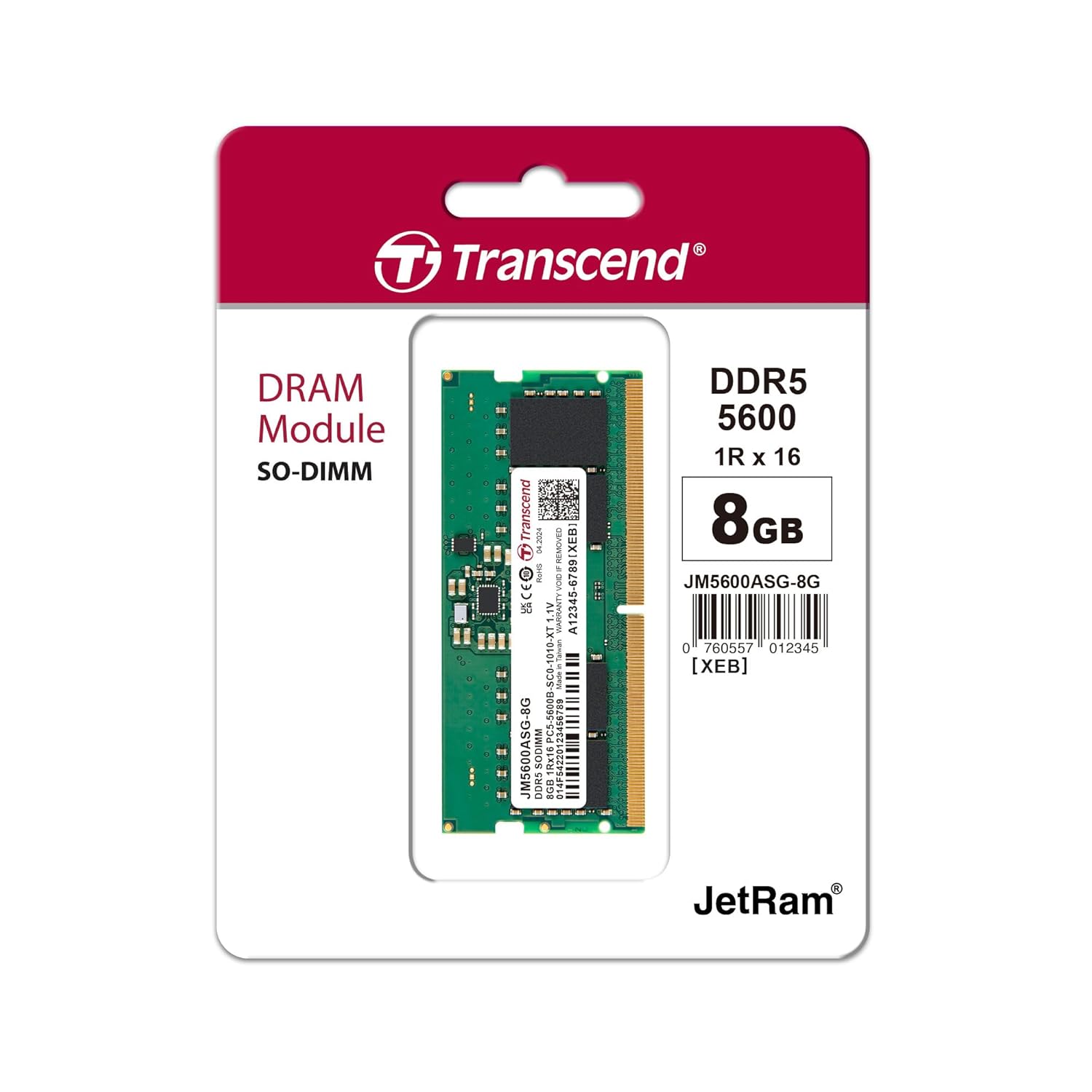 Transcend JetRam DDR5 5600 MHz SODIMM CL46 1.1V Laptop RAM | 8GB, 16GB, 32GB, 48GB