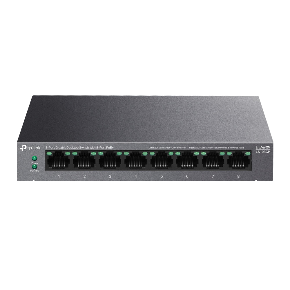 TP-Link LS108GP 8-Port Gigabit Desktop Switch with 8-Port PoE+ | 62W 250M with Extend Mode