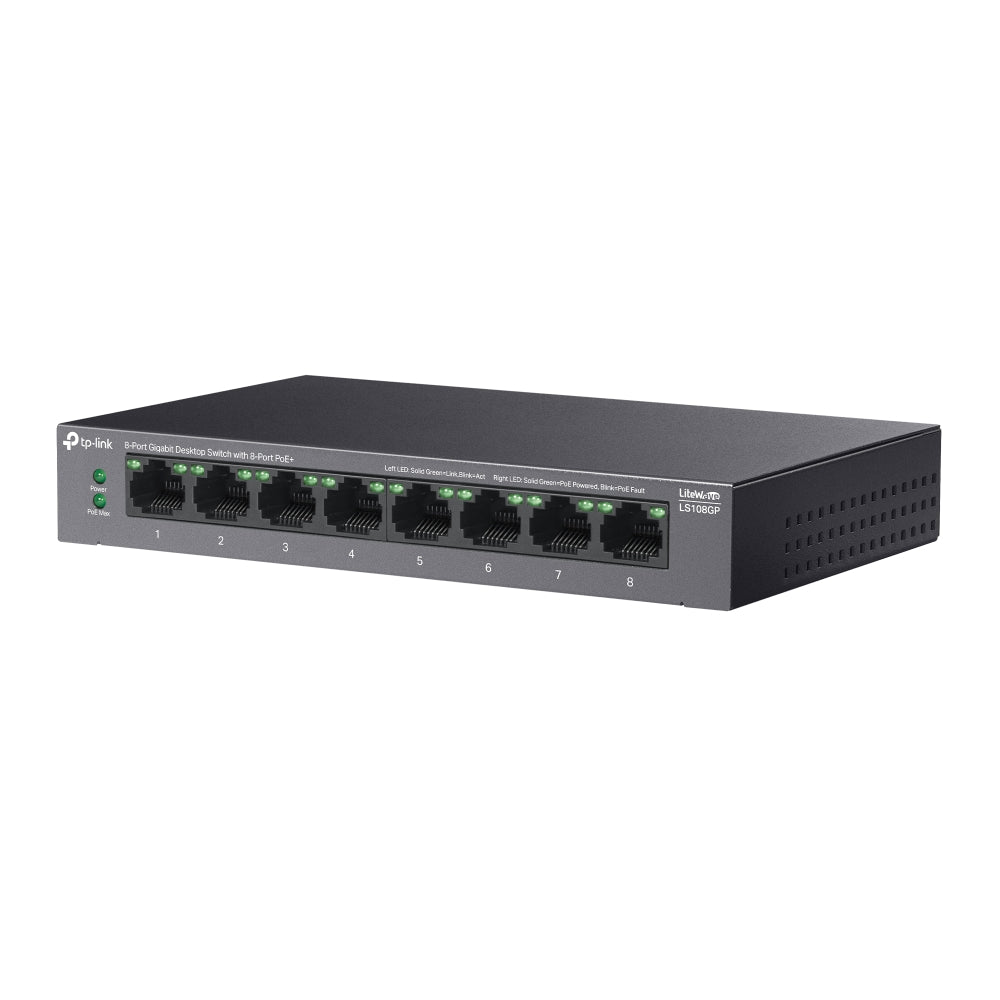 TP-Link LS108GP 8-Port Gigabit Desktop Switch with 8-Port PoE+ | 62W 250M with Extend Mode