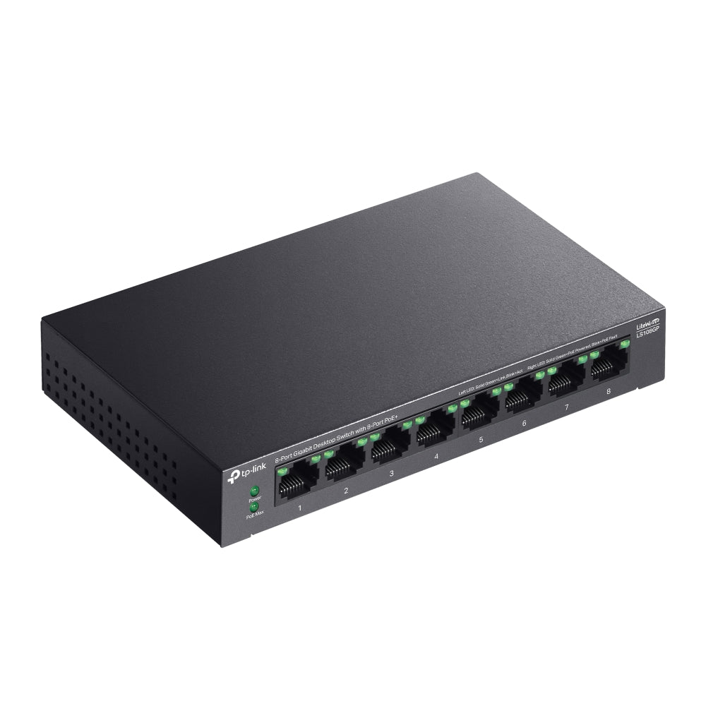 TP-Link LS108GP 8-Port Gigabit Desktop Switch with 8-Port PoE+ | 62W 250M with Extend Mode