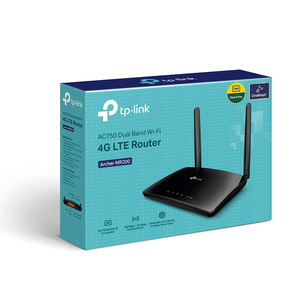 TP-Link Archer MR200 AC750 Wireless Dual Band 4G LTE Router | 2 Detachable Antennas | 3G/4G Compatible