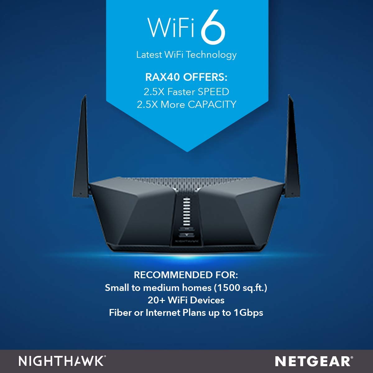 Netgear Nighthawk RAX40 Dual-band 3Gbps WiFi 6 Router | AX3000 | Gigabit Ethernet Ports | USB Port