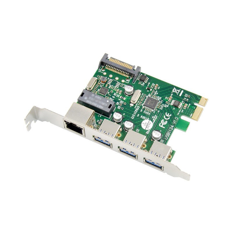 BOXNUBE 3 Port USB 3.0 + 1 Port Gigabit Ethernet Lan PCI-E Card | 3 x USB A 3.0, 1 x GE RJ45 Lan Ports