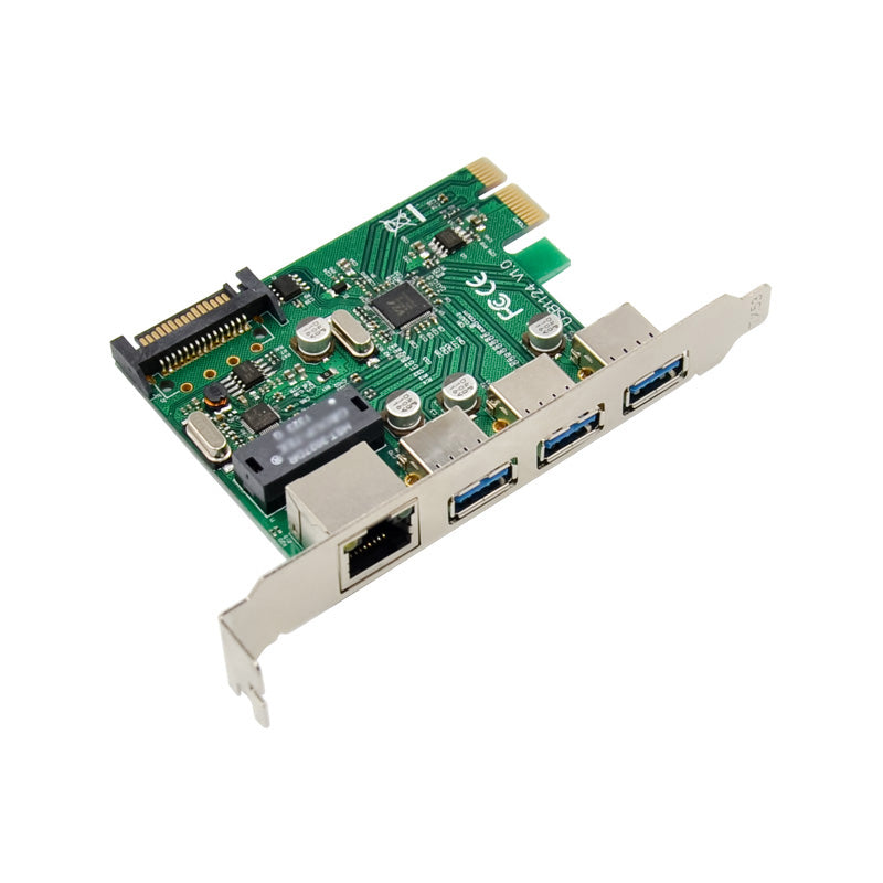 BOXNUBE 3 Port USB 3.0 + 1 Port Gigabit Ethernet Lan PCI-E Card | 3 x USB A 3.0, 1 x GE RJ45 Lan Ports
