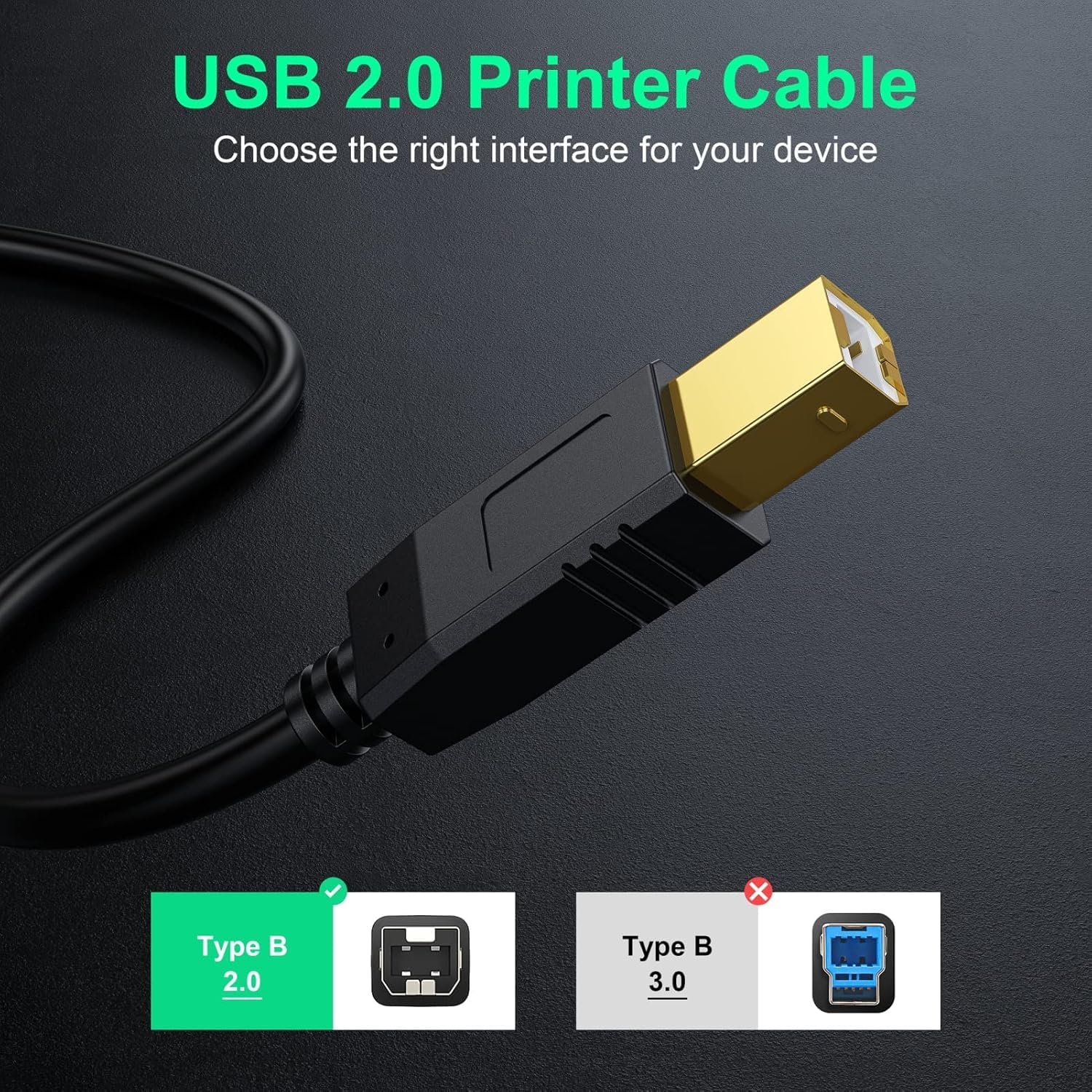 BOXNUBE Premium Gold-Plated High-Speed USB 2.0 Printer Cable | Shielded, Universal Compatibility for Printers, Scanners