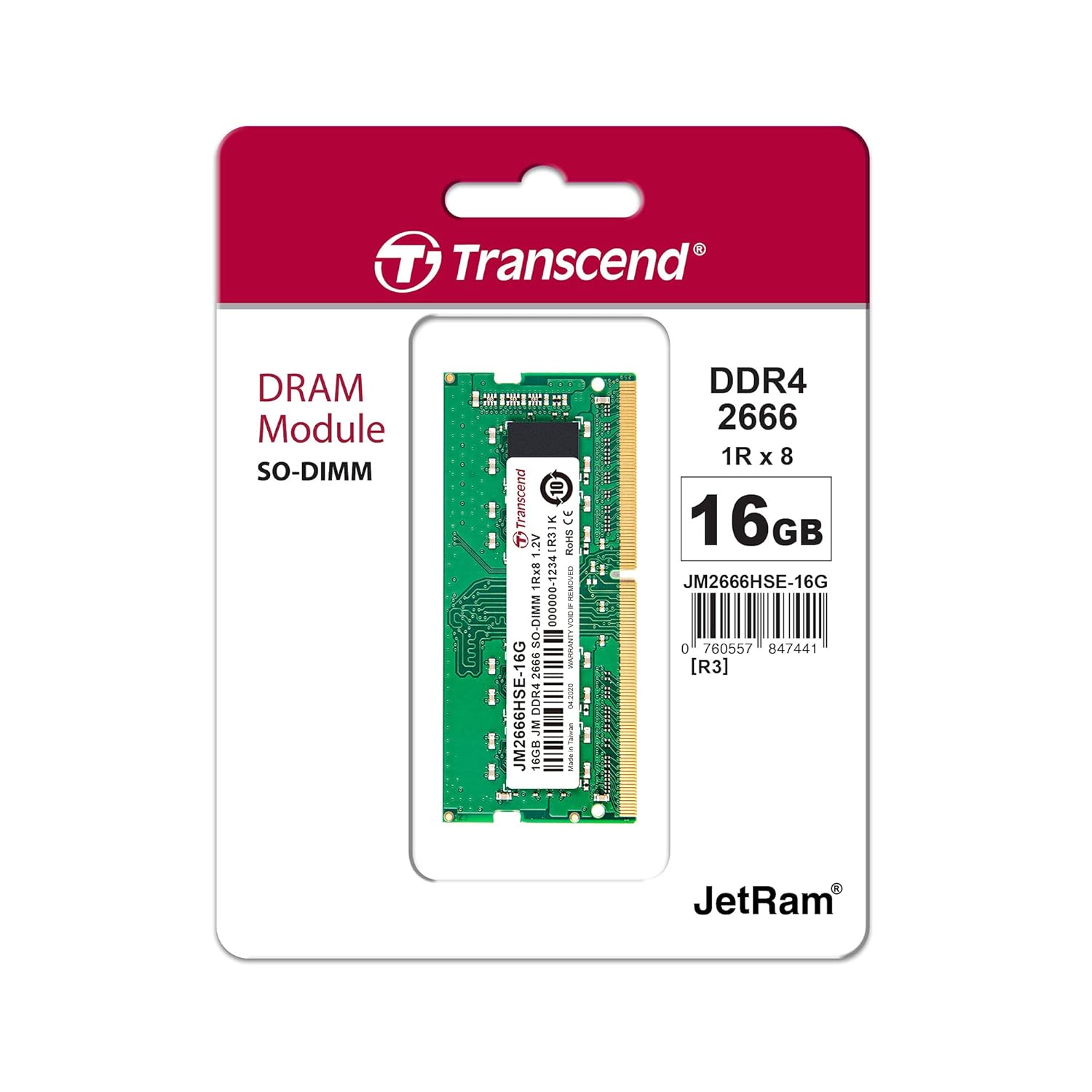 Transcend JetRam Memory DDR4 2666MHz SO-DIMM Laptop RAM | 1Rx8, CL19, 1.2V | 4GB, 8GB, 16GB