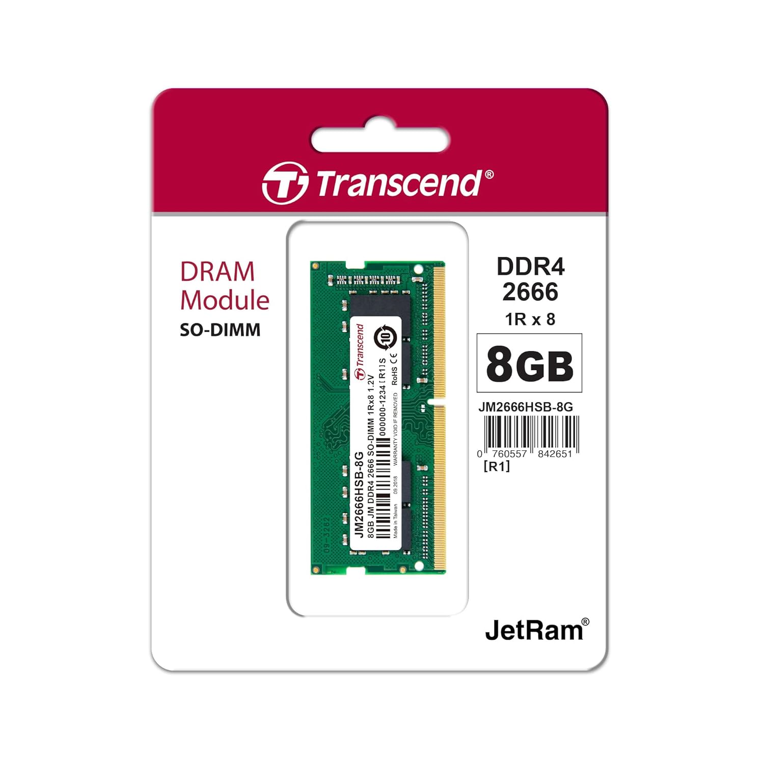 Transcend JetRam Memory DDR4 2666MHz SO-DIMM Laptop RAM | 1Rx8, CL19, 1.2V | 4GB, 8GB, 16GB