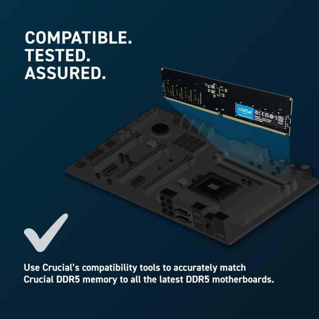 Crucial DDR5 4800MHz 1.1V CL40 Memory RAM ODECC Design Faster Performance