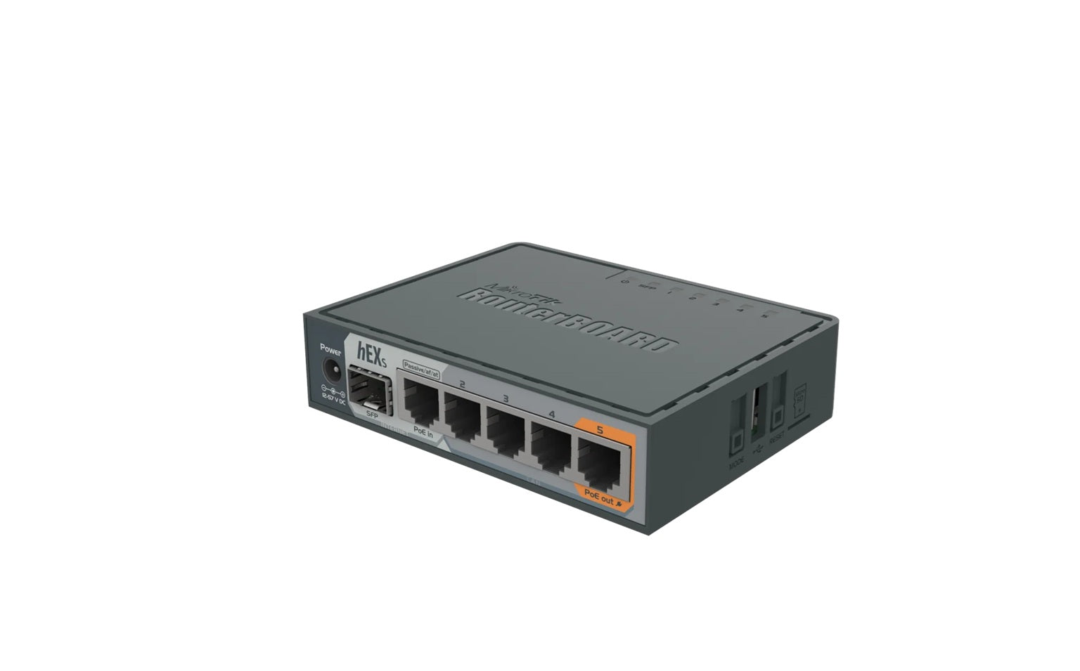 Mikrotik RB760iGS hEX S Wired Router | 5x Gigabit Ethernet, SFP, Dual Core 880MHz CPU, 256MB RAM, USB, microSD, RouterOS L4