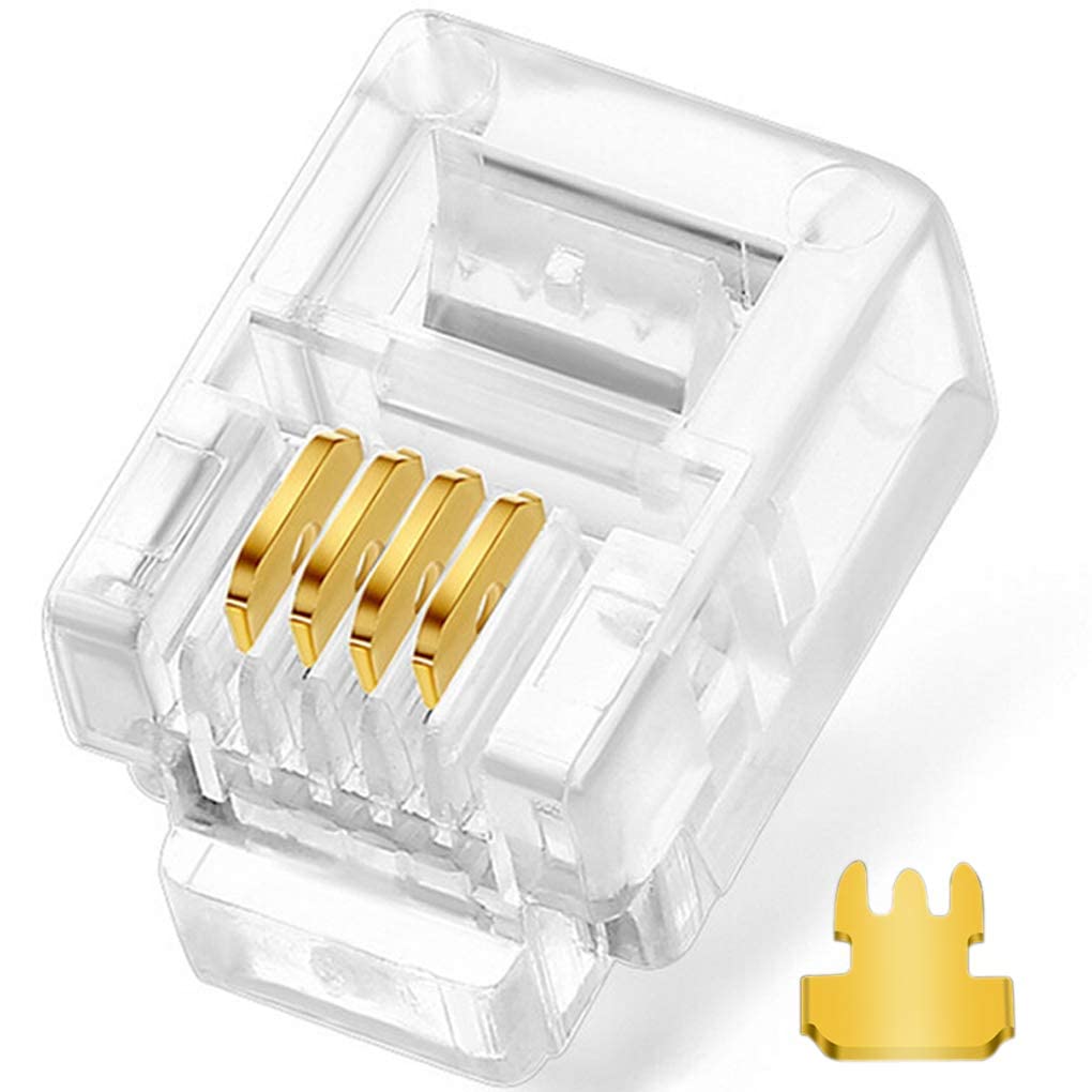 BOXNUBE 4 Pin RJ11 6P4C Modular Plug Telephone Phone Connector Crystal Head Plug for Four-Core Cable RJ 11 Plug