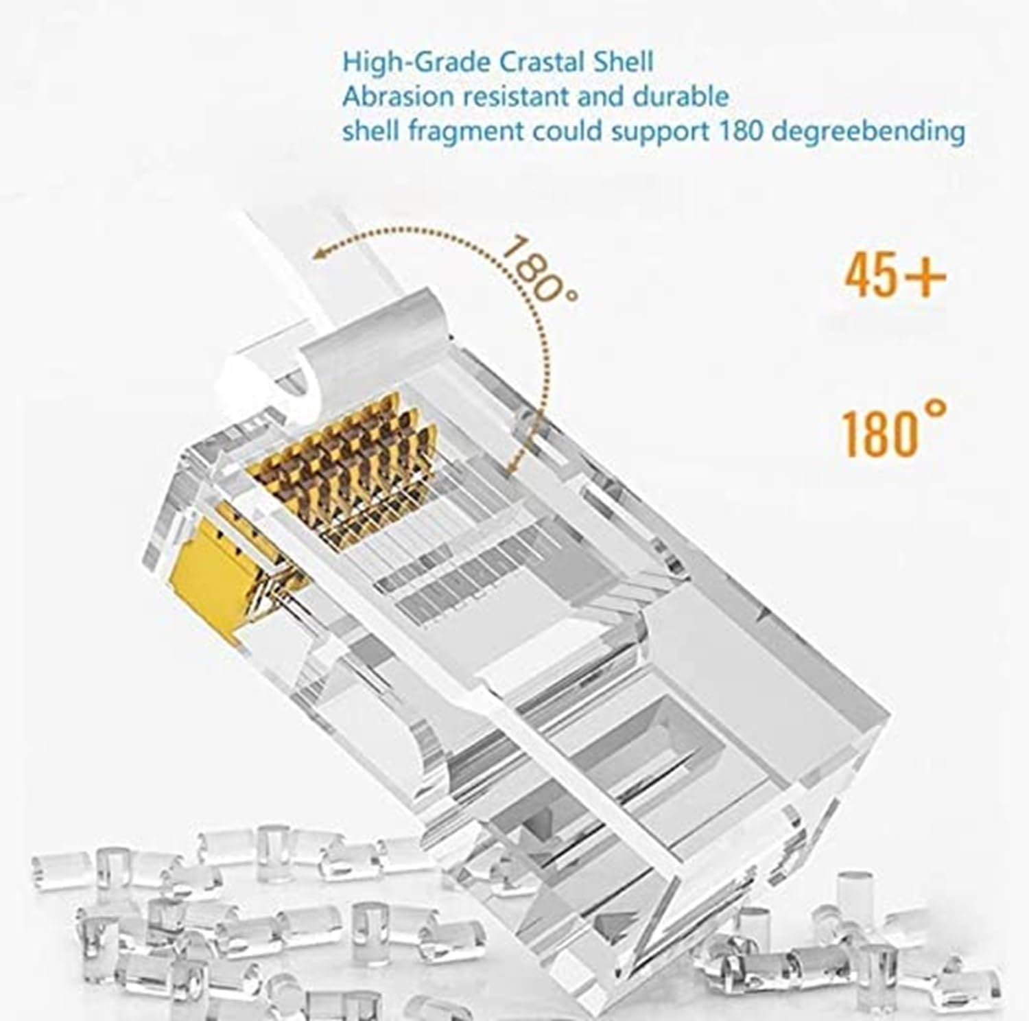 BOXNUBE Cat6 Pass-Through Connectors, 8P8C RJ45 Ethernet UTP Connector, Crimp Connectors for Solid and Standard Cable