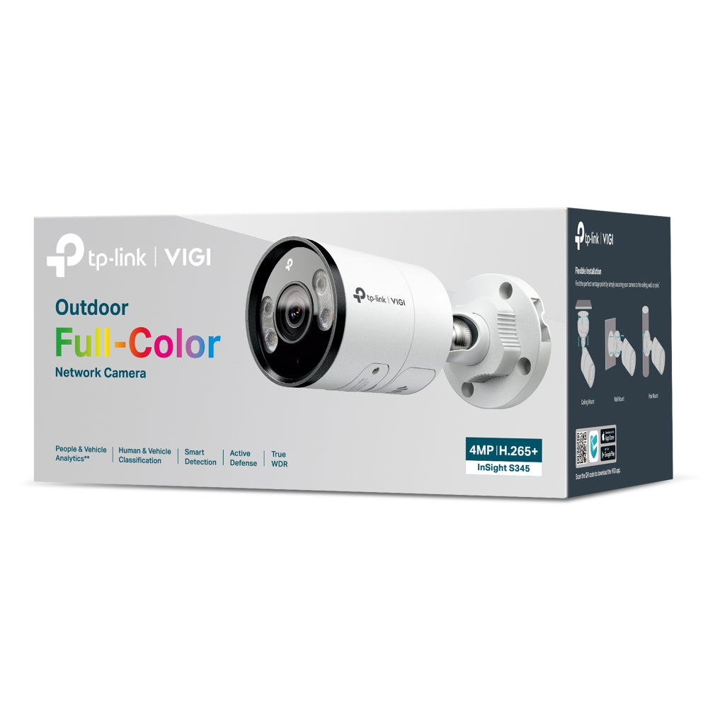 TP-Link VIGI Insight S345 4MP Outdoor Full-Color Bullet Network IP Camera | Metal Case, IP67 Waterproof | 4mm Lens