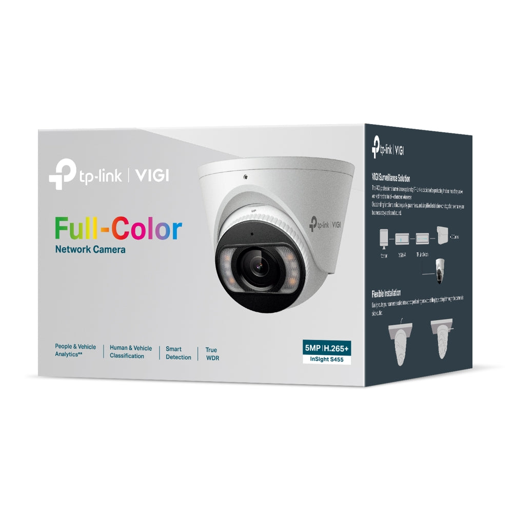 TP-Link VIGI Insight S455 5MP Full-Color Turret Network IP Camera | Metal Case, IP67 Waterproof | 2.8mm Lens