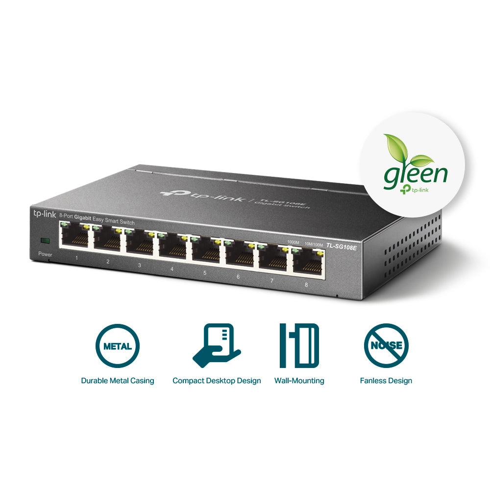 TP-LINK TL-SG108E 8 Port Gigabit Smart Switch | Metal Casing, Fanless | 16 Gbps Switching Capacity, L2 Features