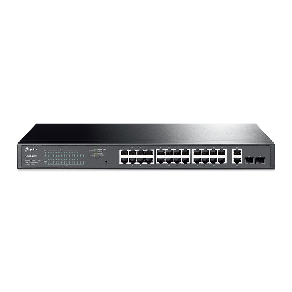 TP-Link SG1428PE 28-Port Gigabit Easy Smart Switch with 24 PoE+ Ports, 2 x Gigabit RJ45 and 2 x SFP Uplink Ports | 250W PoE Budget