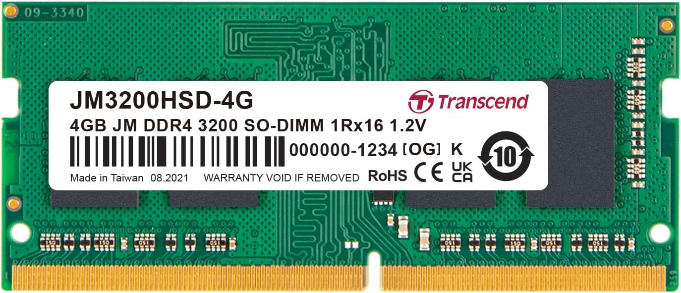 Transcend JetRam Memory DDR4 3200MHz SO-DIMM Laptop RAM | 1Rx16, CL22, 1.2V | 4GB, 8GB