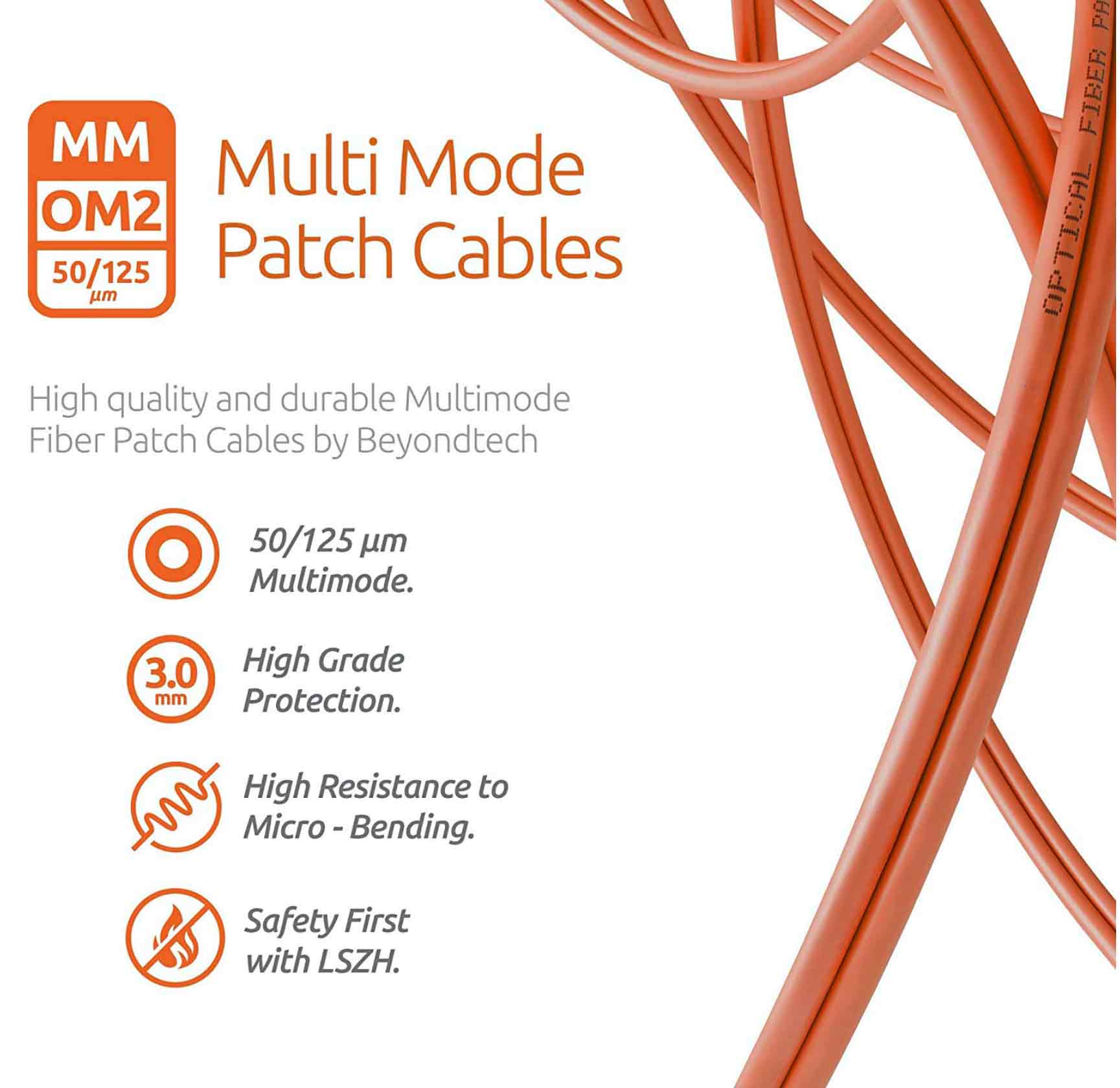 BOXNUBE ST to ST Multimode Duplex OM2 Fiber Patch Cable – 50/125µm – High-Speed Optical Fiber Jumper Cord – Orange