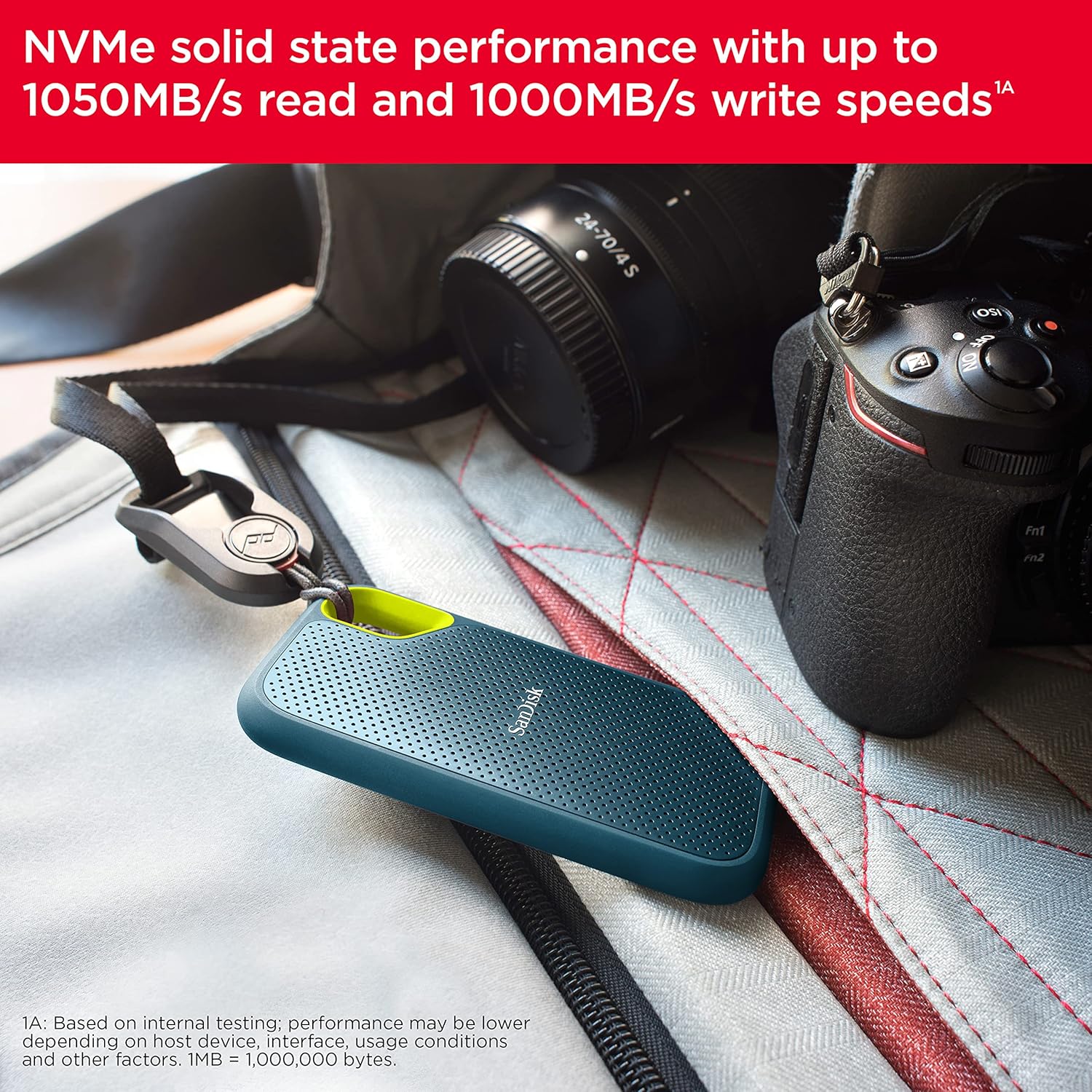 SanDisk Extreme Portable SSD 2TB | 1050MB/s Speed, 5-Year Warranty, Upto 2 Meter Drop Protection with IP55 Water/Dust Resistance | E61