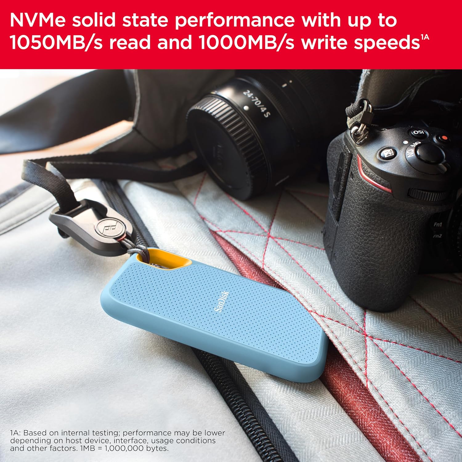SanDisk Extreme Portable SSD 2TB | 1050MB/s Speed, 5-Year Warranty, Upto 2 Meter Drop Protection with IP55 Water/Dust Resistance | E61