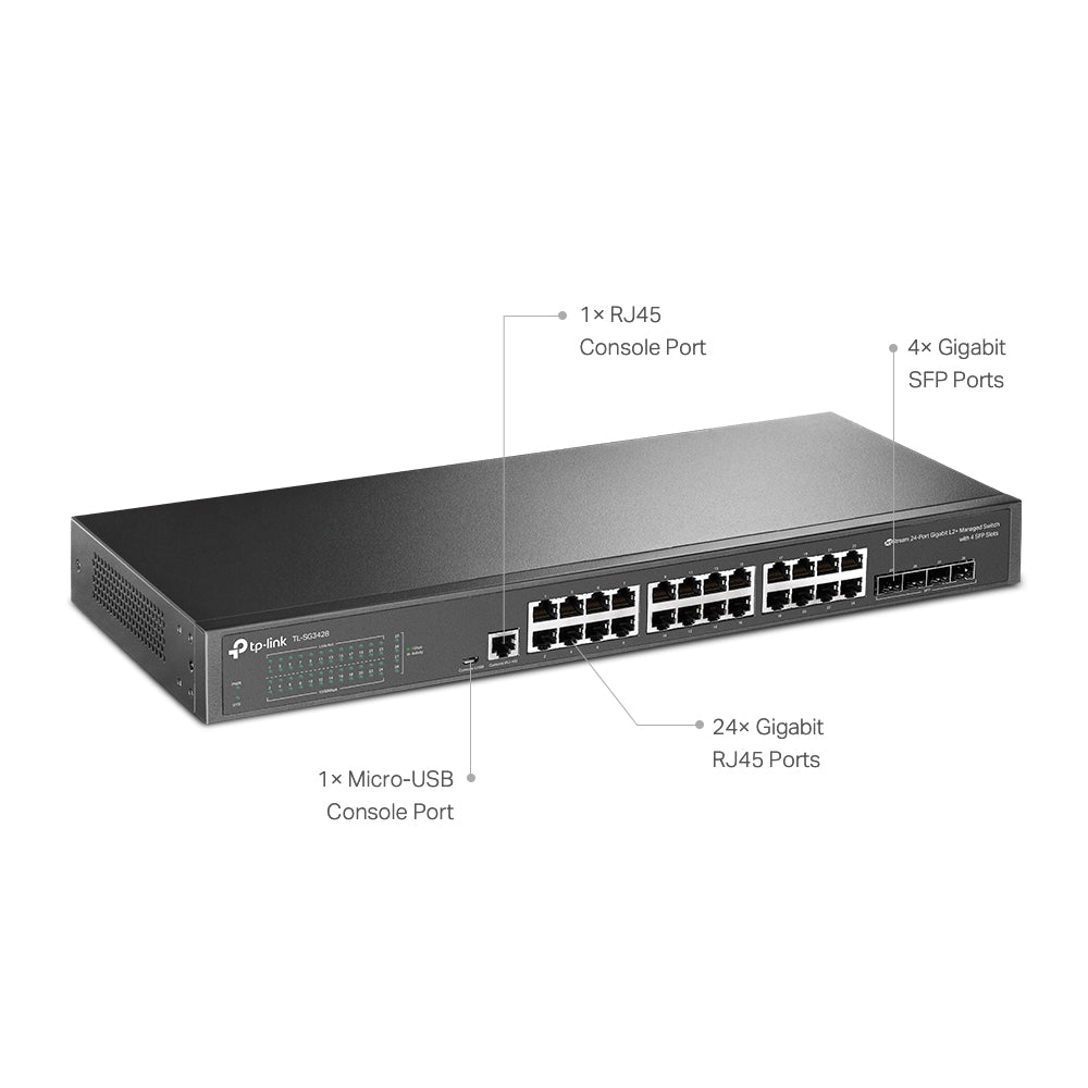 TP-Link TL-SG3428 JetStream 24-Port Gigabit L2 Managed Switch with 4 SFP Slots