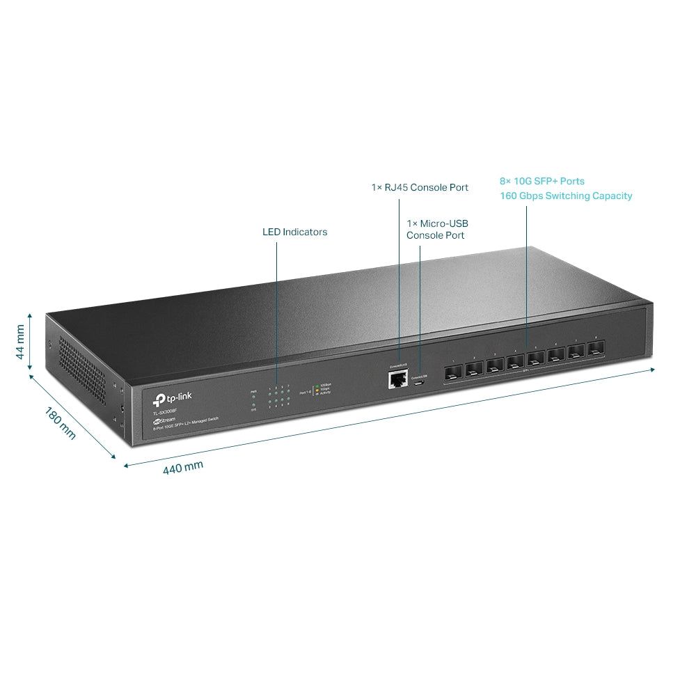 TP-Link TL-SX3008F JetStream 8-Port 10GE SFP+ L2+ Managed Switch