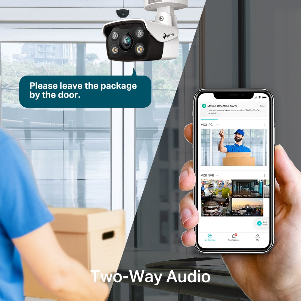 TP-Link VIGI C340 4MP Super High Definition Outdoor Full-Color Bullet Network Wired CCTV Camera | 2-Way Audio | Smart IR | Waterproof, Smart Detection