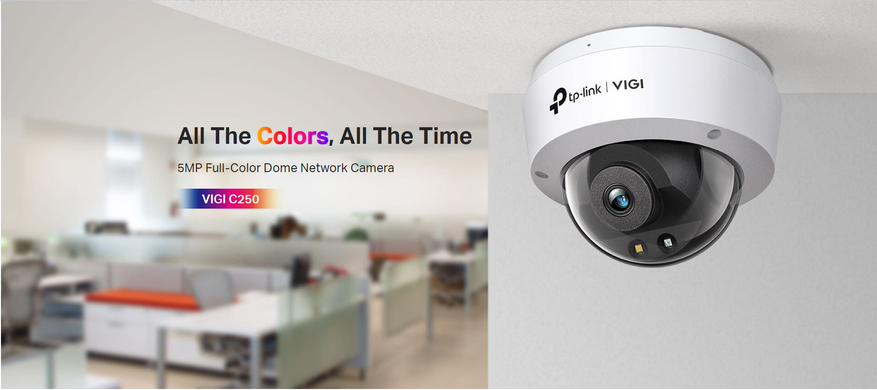 TP-Link VIGI C250 5MP Super-High Definition Full-Color Dome Network Wired CCTV Camera | Built-In Microphone | Smart IR | Vandal-Proof | Waterproof