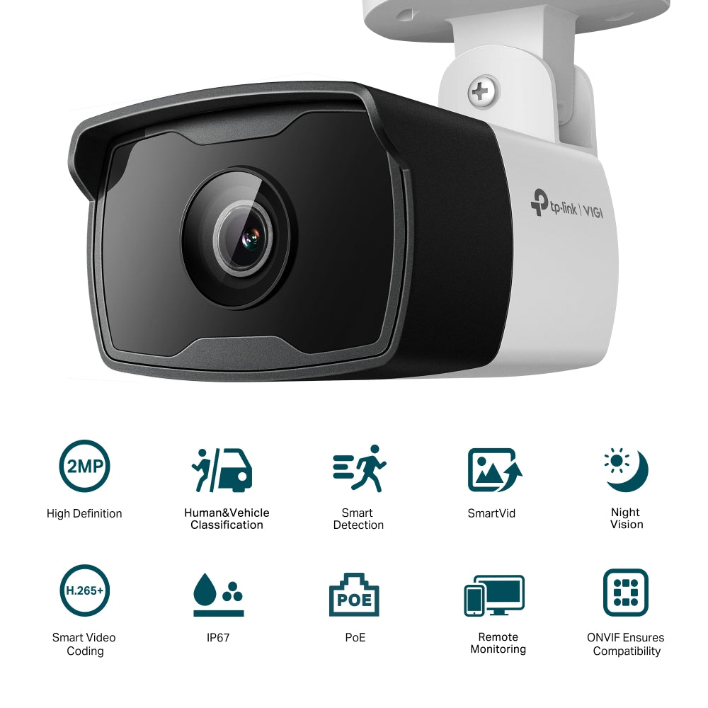 TP-Link VIGI C320i VIGI 2MP HD Outdoor Bullet Network Wired CCTV Camera | Smart IR | Waterproof IP67 | H.265+ | Smart Detection