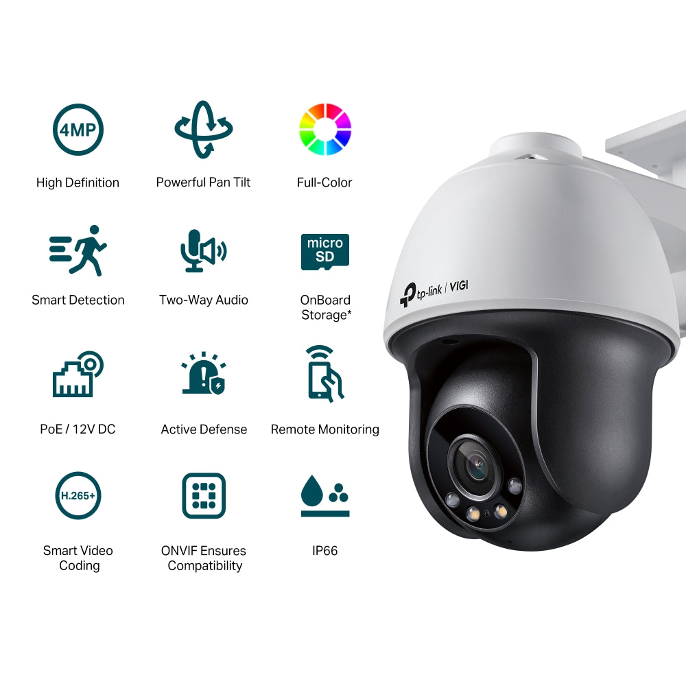 TP-Link VIGI C540 4MP High Definition Outdoor Full-Color Pan Tilt Network CCTV Camera | Waterproof | Smart Detection