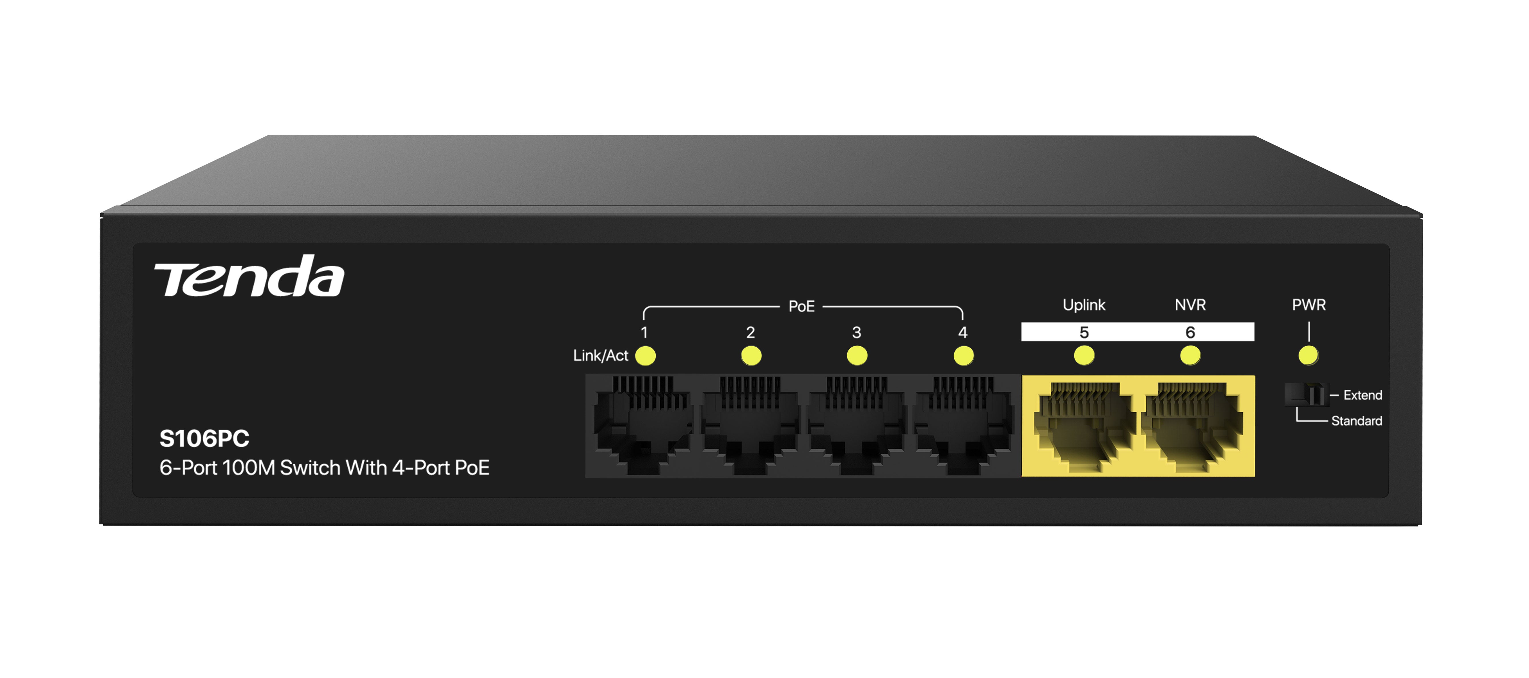 Tenda S106PC 6-Port 100M Lite PoE Switch with 4-Port PoE | 55W PoE Budget | Desktop / Wall Mounting Supported | 4KV lighting protection